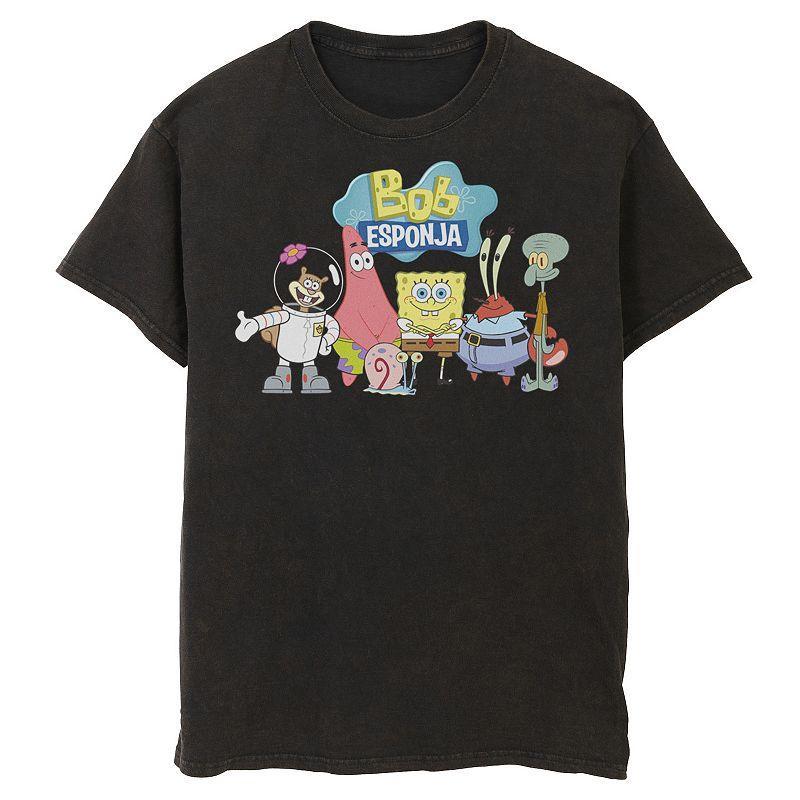 Men's Nickelodeon SpongeBob SquarePants Bob Esponja Happy Group Shot Graphic Tee, Size: 3XL, Black Product Image