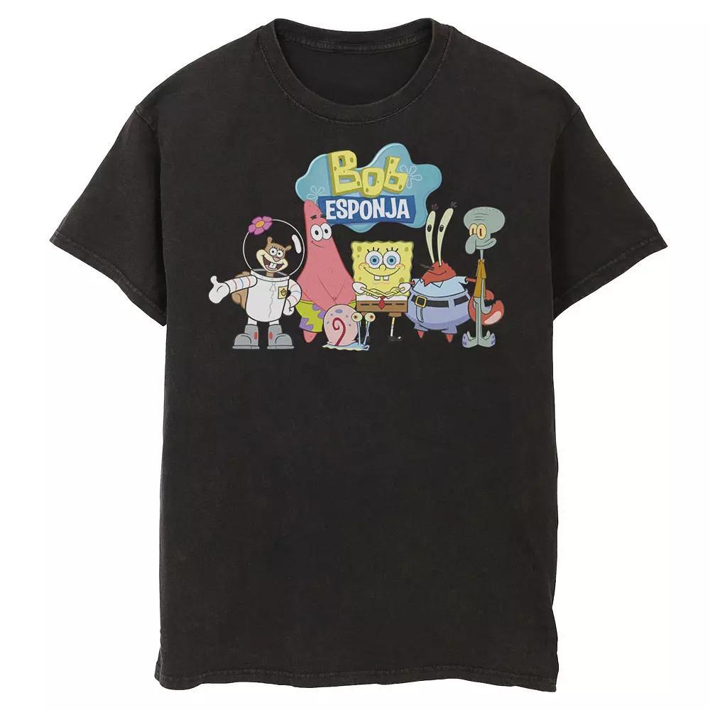 Men's Nickelodeon SpongeBob SquarePants Bob Esponja Happy Group Shot Graphic Tee, Size: 3XL, Black Product Image