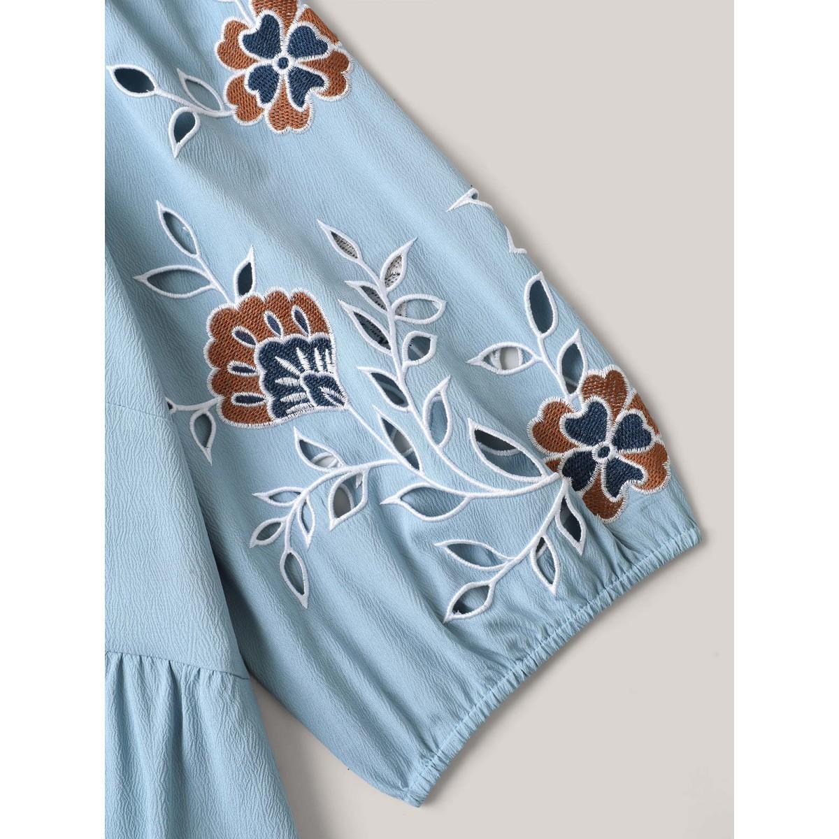 Plus Size Cut-Out Embroidery Stretchy Waist Midi Dress Skyblue Women Boho V-neck Half Sleeve Curvy BloomChic 28/5X Product Image
