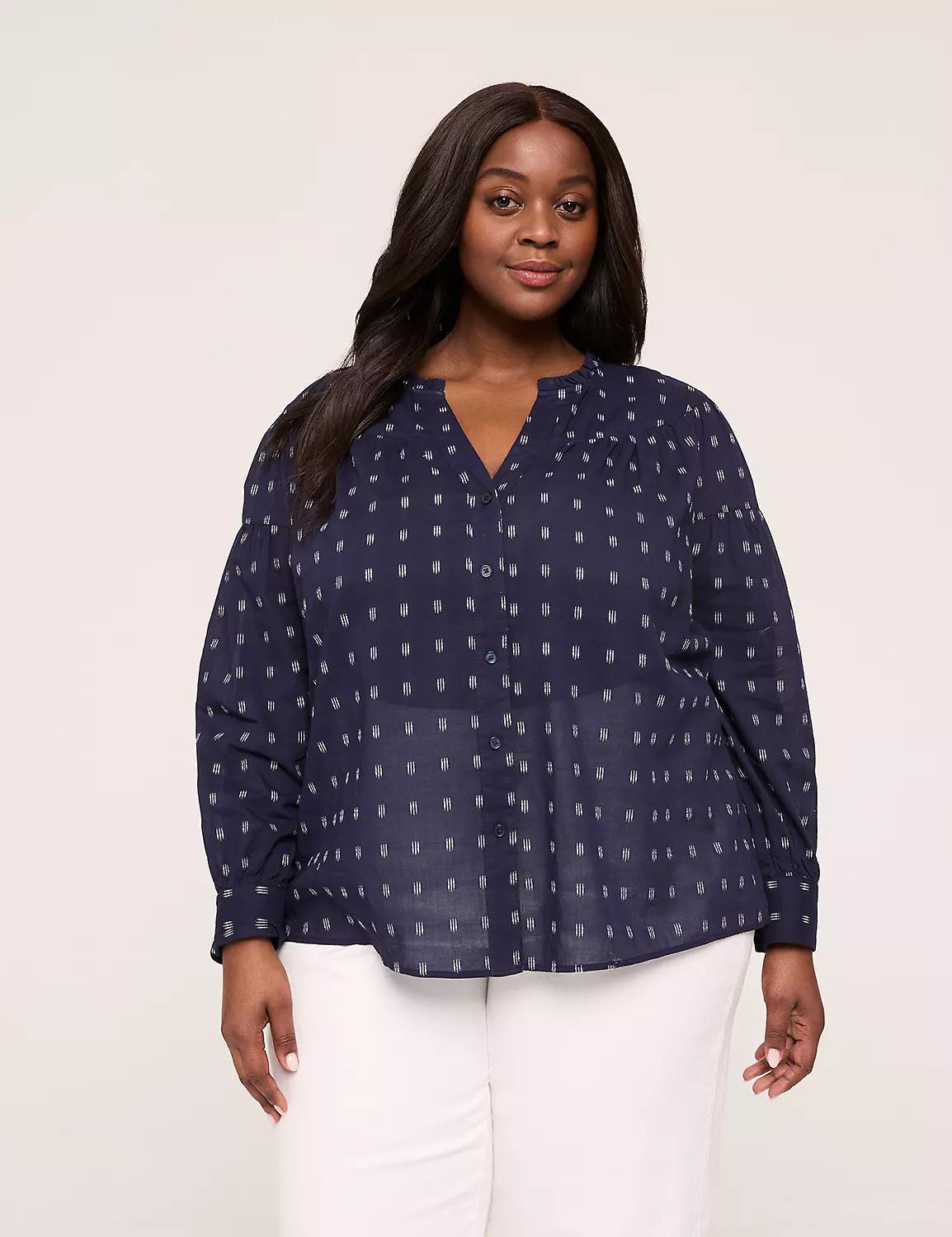 Swing Split-Neck Button-Front Blouse Product Image