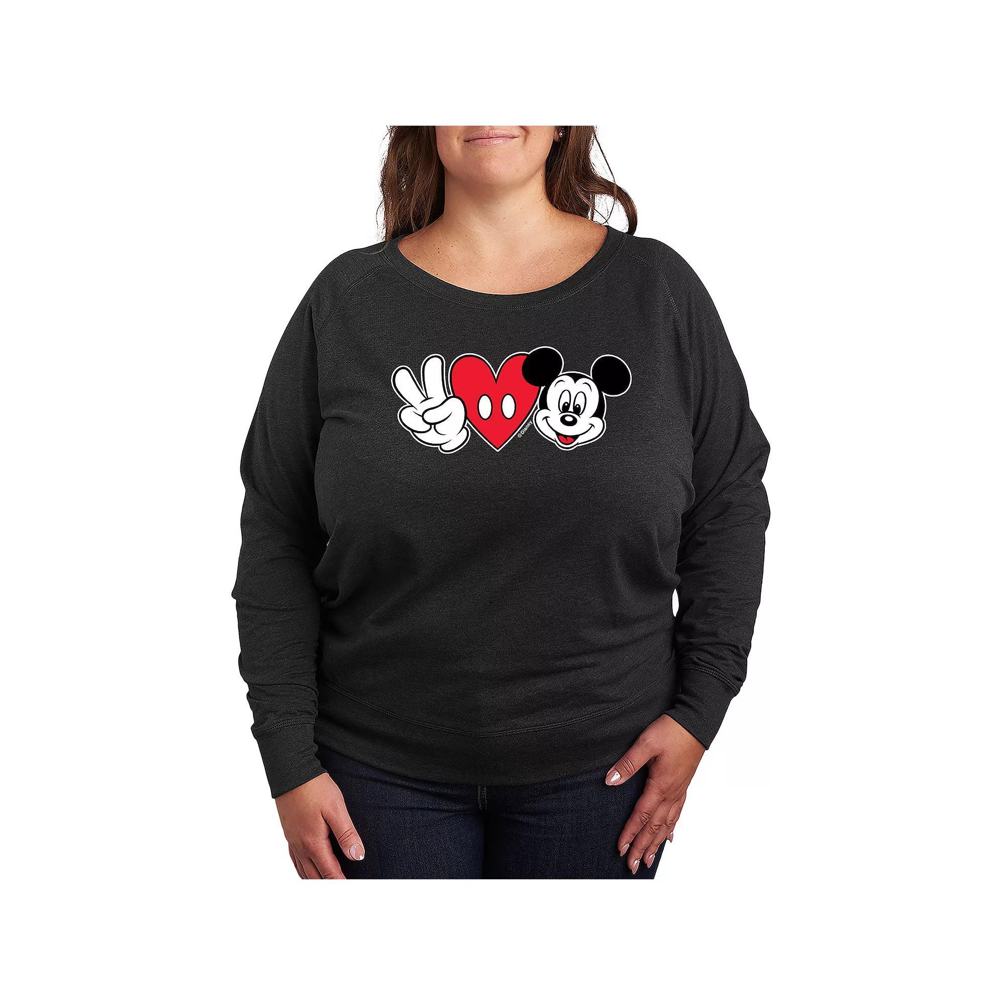 Disney's Mickey Mouse Plus Size Peace Love French Terry Long Sleeve Tee, Women's, Size: 3XL, Heather Grey Product Image