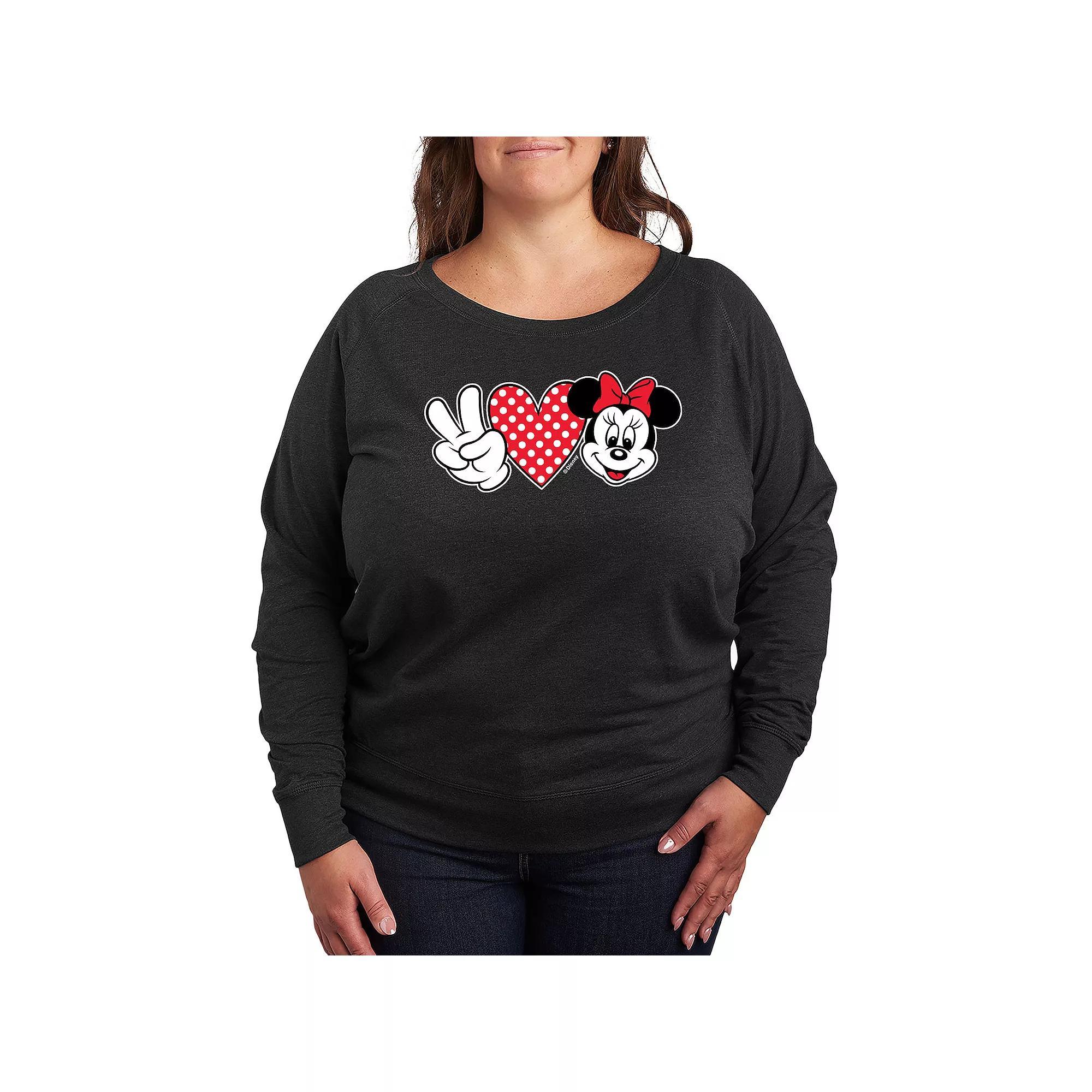 Disney's Minnie Mouse Plus Size Peace Love French Terry Long Sleeve Tee, Women's, Size: 4XL, Heather Grey Product Image
