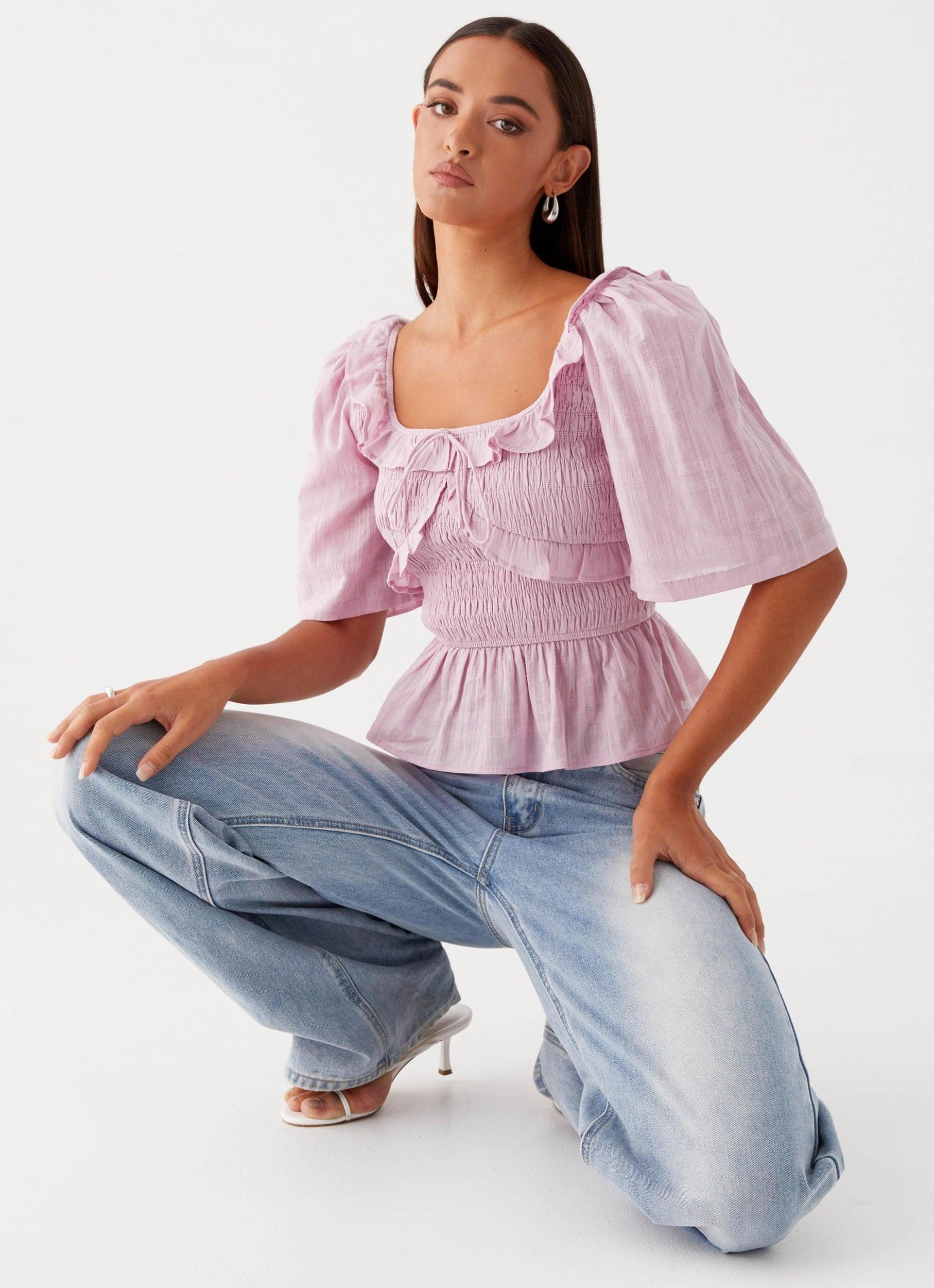 Hidden Gem Shirring Top - Purple Product Image