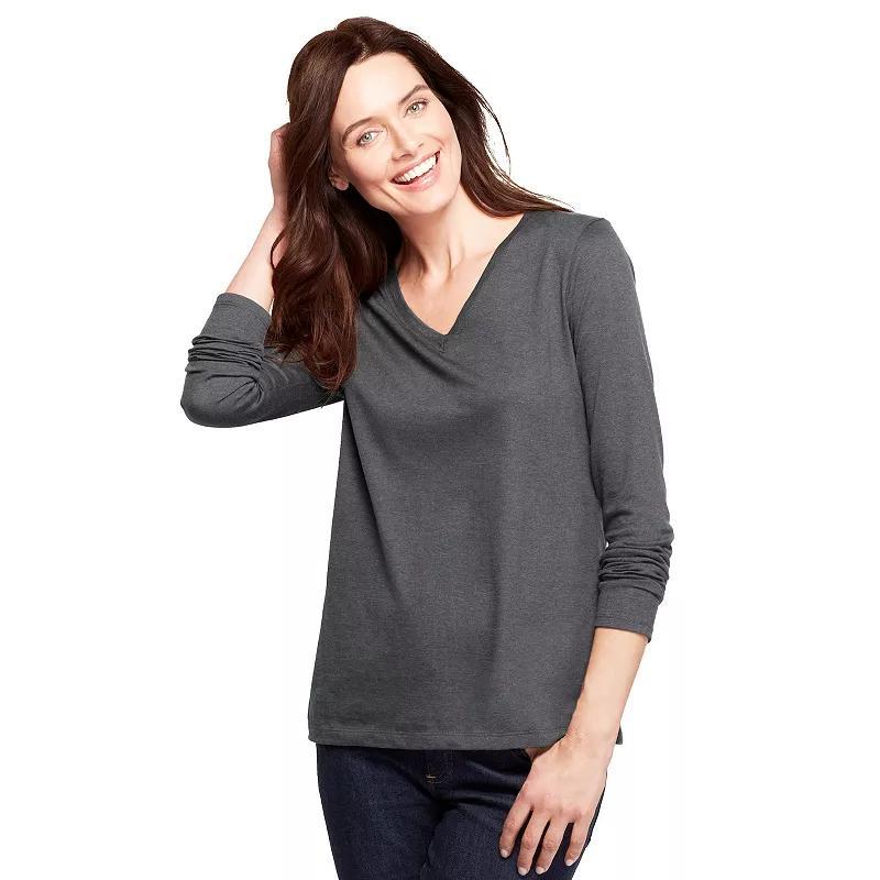 Women's Lands' End Relaxed-Fit Supima Long Sleeve Cotton V-Neck Tee, Size: XL, Grey Heather Product Image