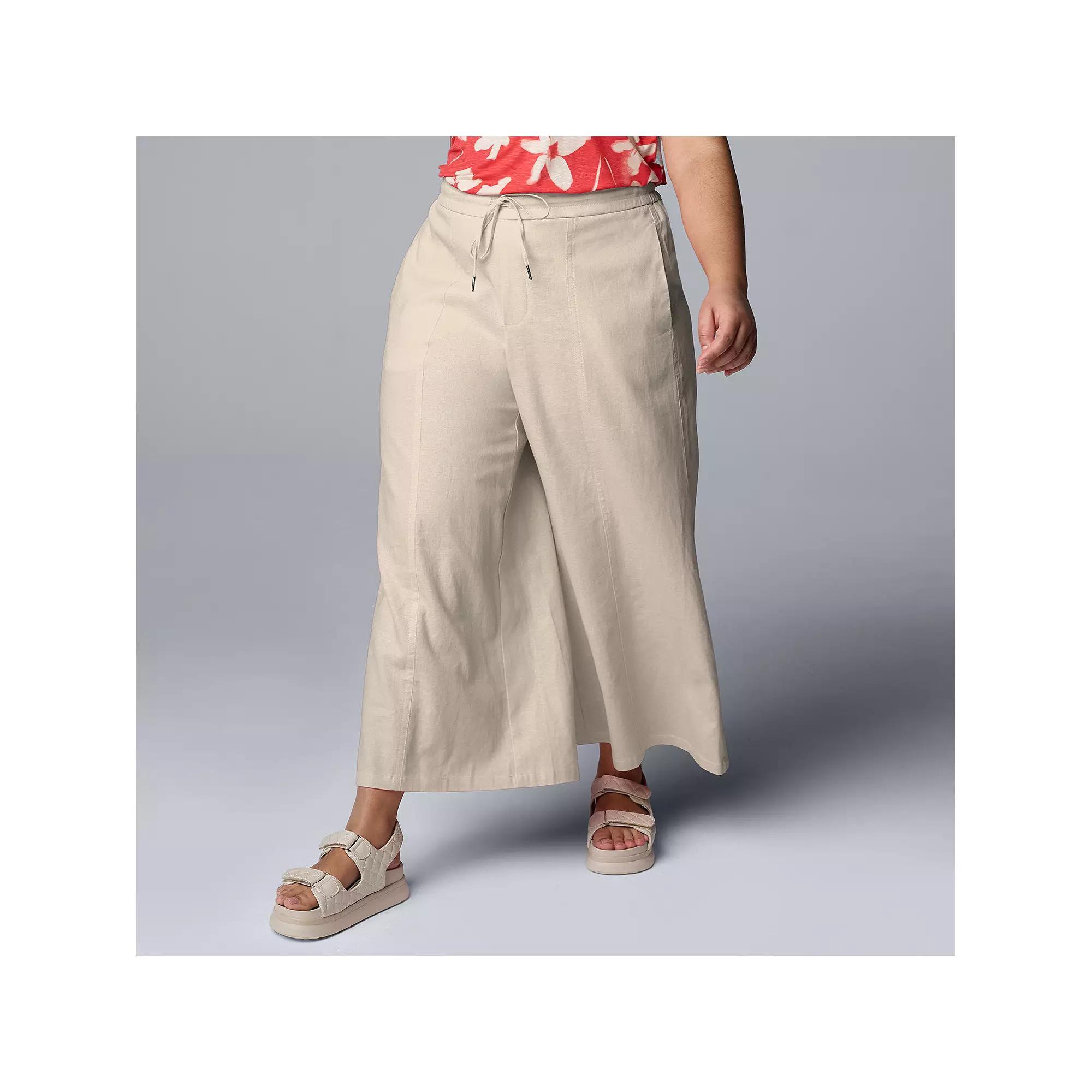 Plus Size Simply Vera Vera Wang Wide Leg Linen Pants, Women's, Size: 3XL, Autumn Fern Product Image