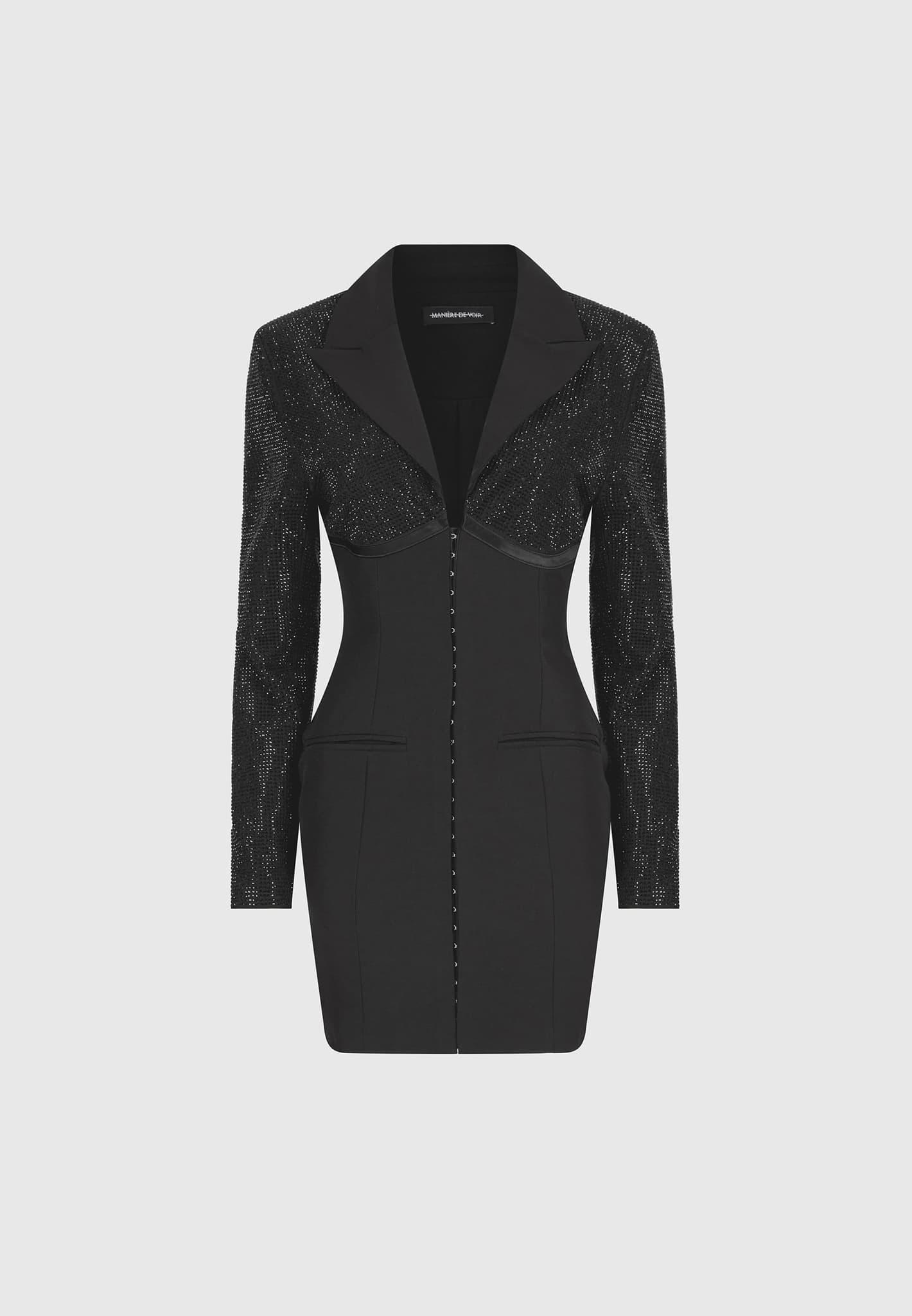 Rhinestone Corset Blazer Dress - Black Female Product Image