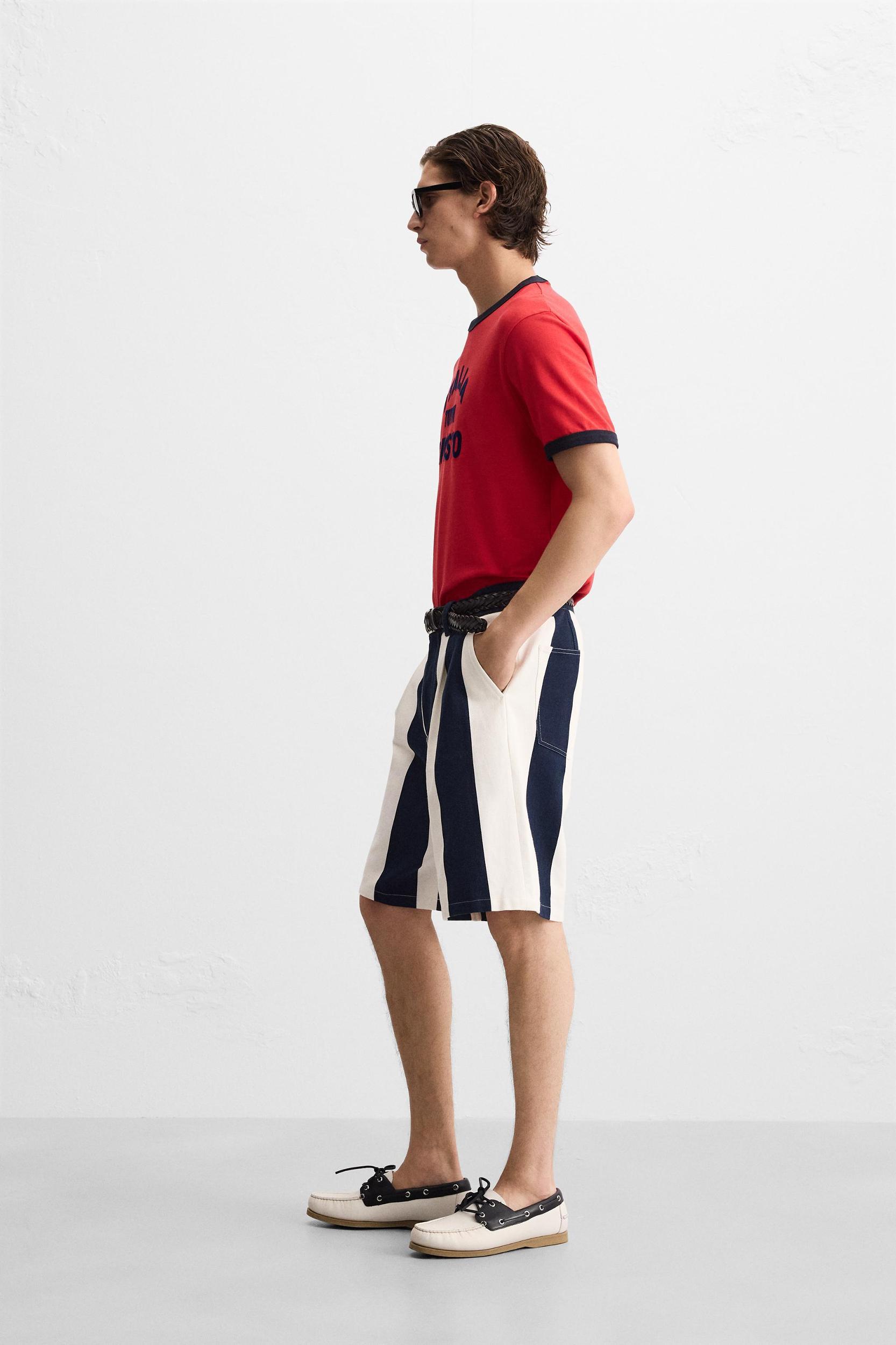 PLEATED STRIPED SHORTS Product Image