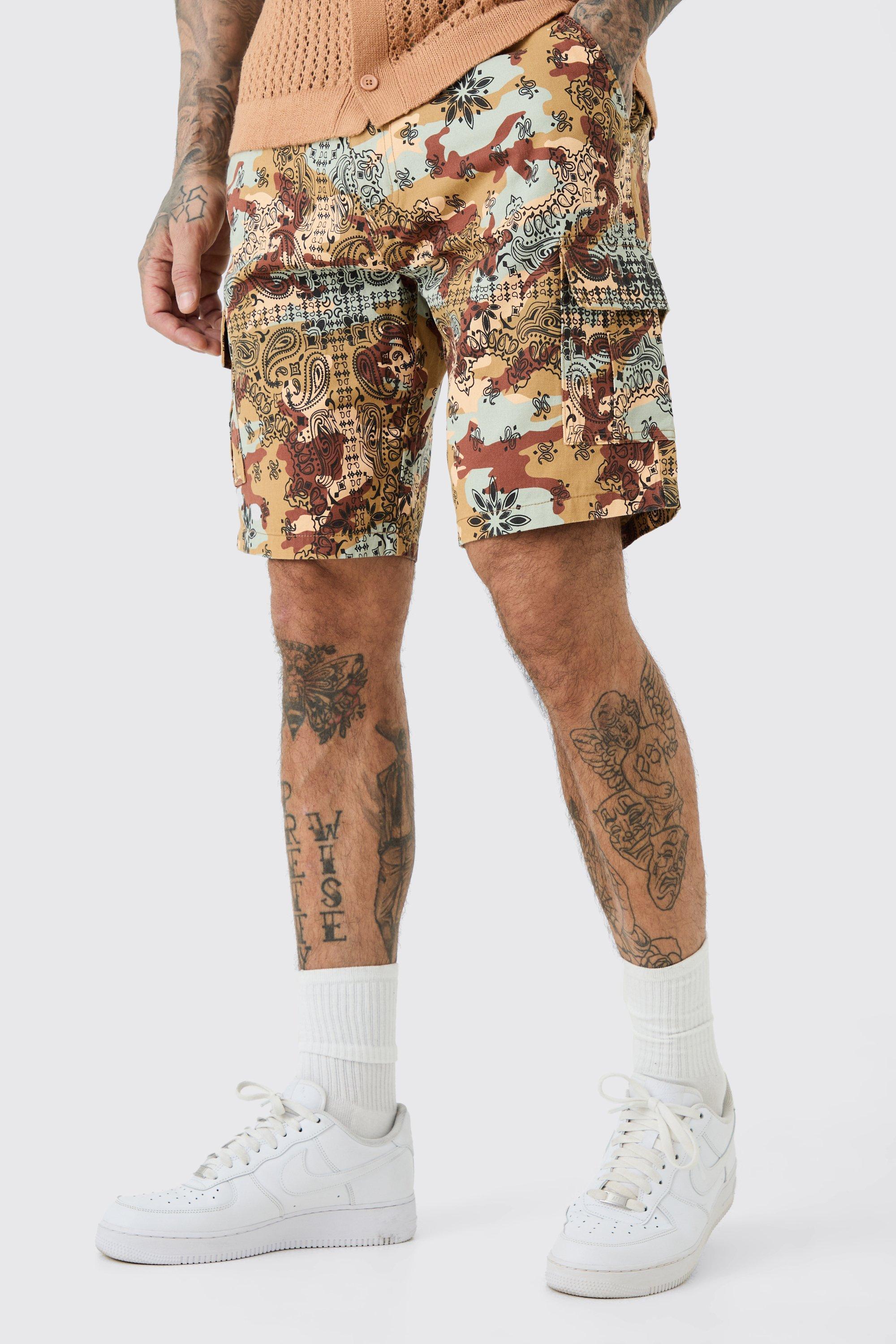 Tall Fixed Waist Camo Twill Cargo Short | boohooMAN USA Product Image