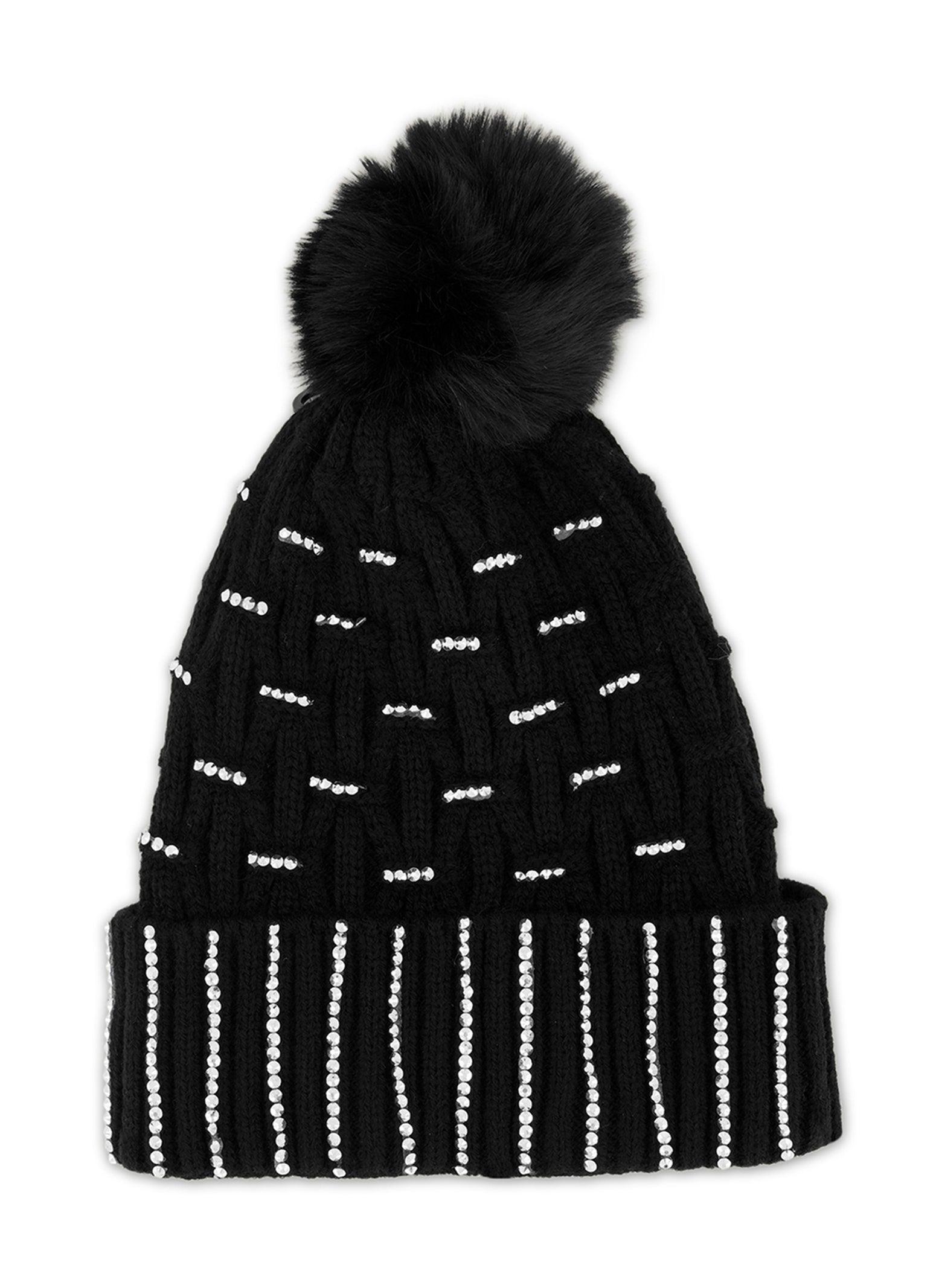 Studded Rhinestone Pom Pom Beanie Female Product Image