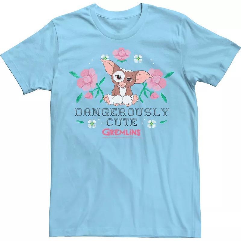 Men's Gremlins Gizmo Dangerously Cute Faux Stitched Tee, Size: Small, Light Blue Product Image