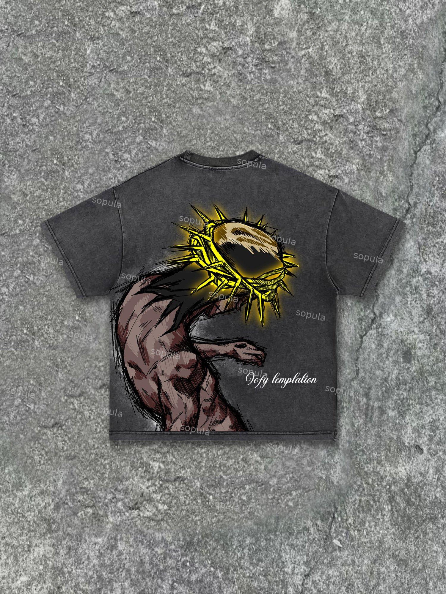 Praying Boy Print Acid Wash T-shirt Product Image