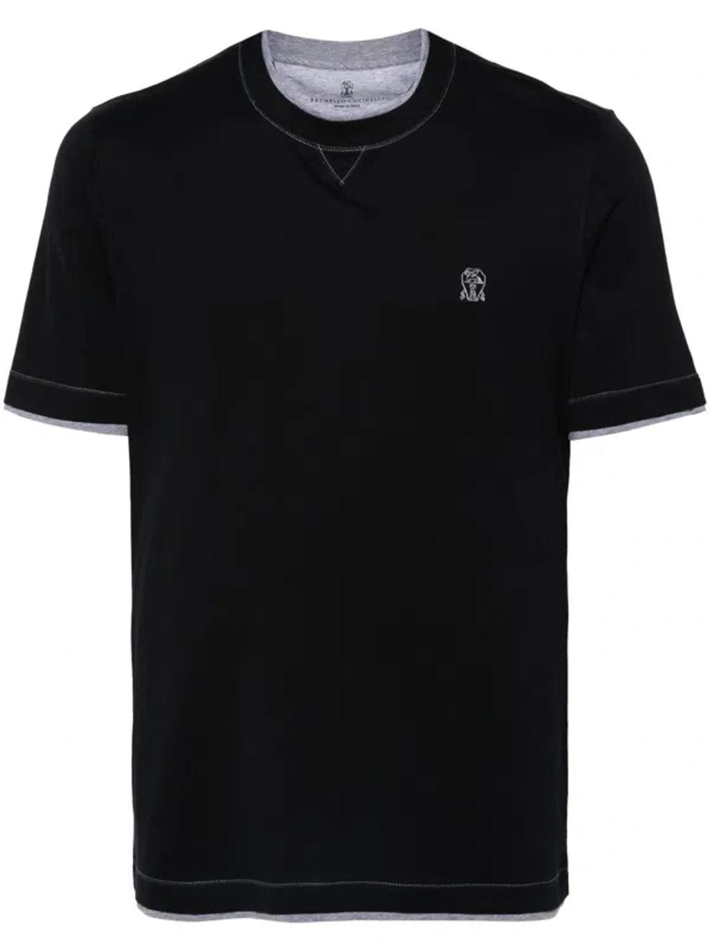 BRUNELLO CUCINELLI Navy Blue Cotton T-shirt Product Image