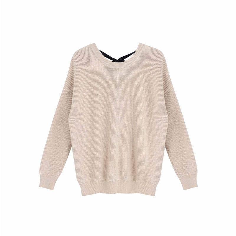 Drop Shoulder Bowknot Back Oversized Sweater Product Image