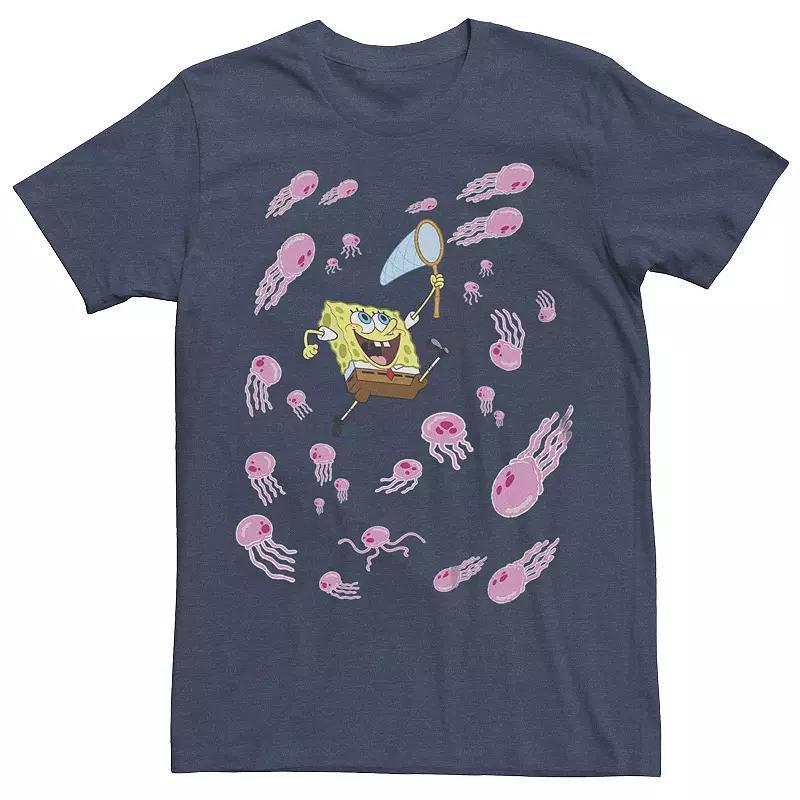 Men's SpongeBob SquarePants Playing With Jellyfish Graphic Tee, Size: XS, Navy Grey Product Image