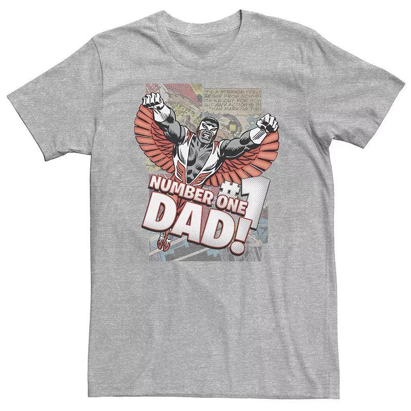 Big & Tall Marvel Avengers The Falcon "Number One Dad!" Comic Panels Tee, Men's, Size: Large Tall, Athletic Grey Product Image