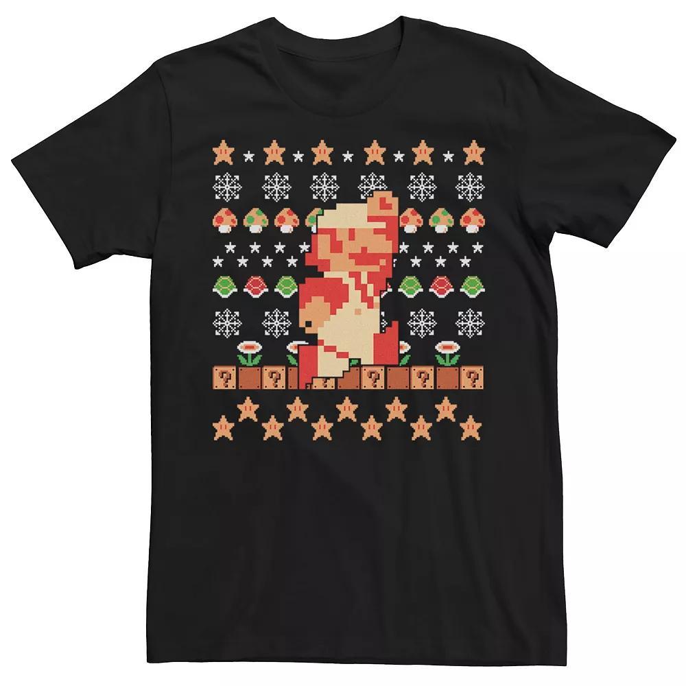 Men's Nintendo Super Mario Bros Items Ugly Christmas Style Short Sleeve Tee, Size: XL, Black Product Image