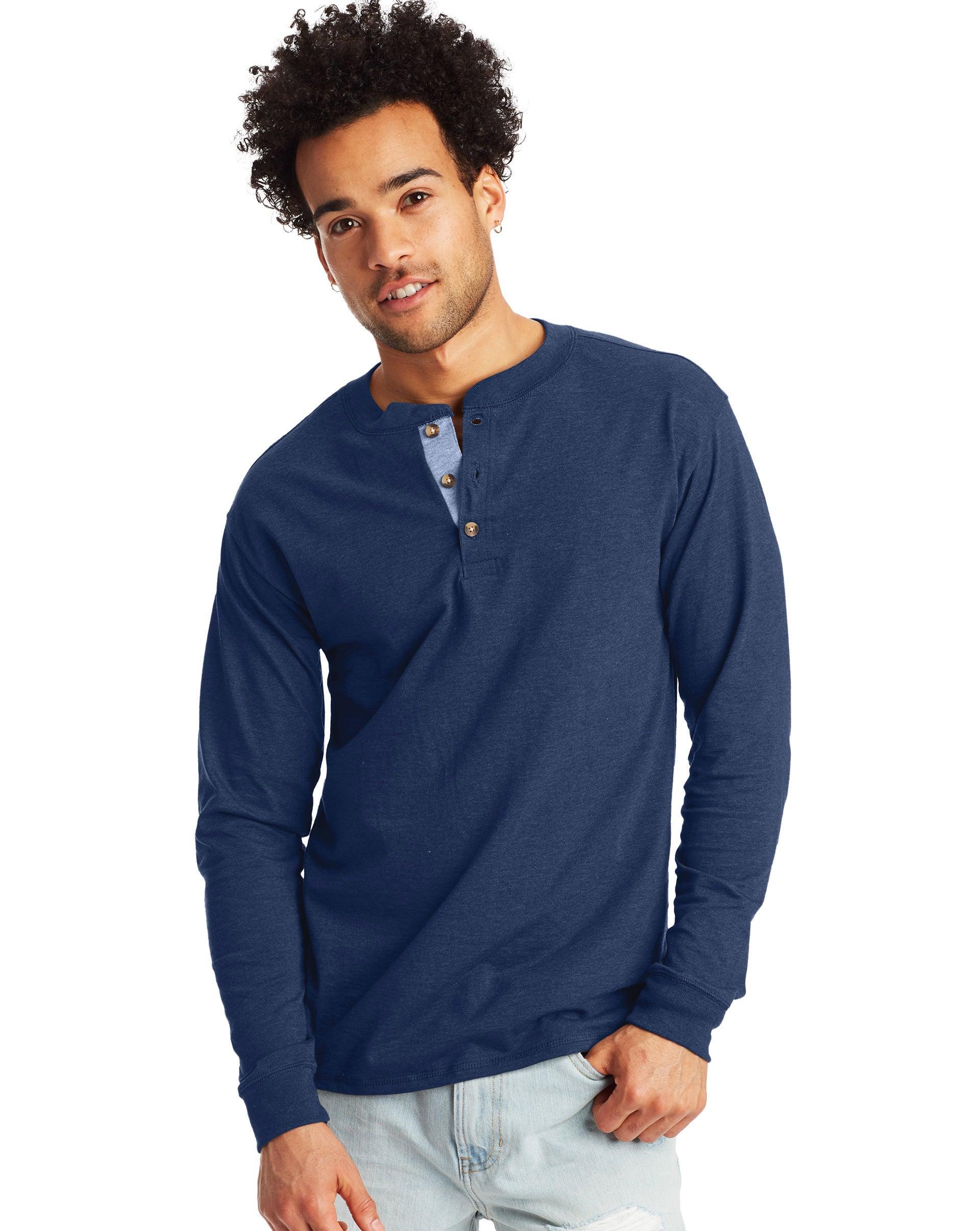 Hanes Beefy-T Mens Long Sleeve Henley Petro Teal XL Product Image