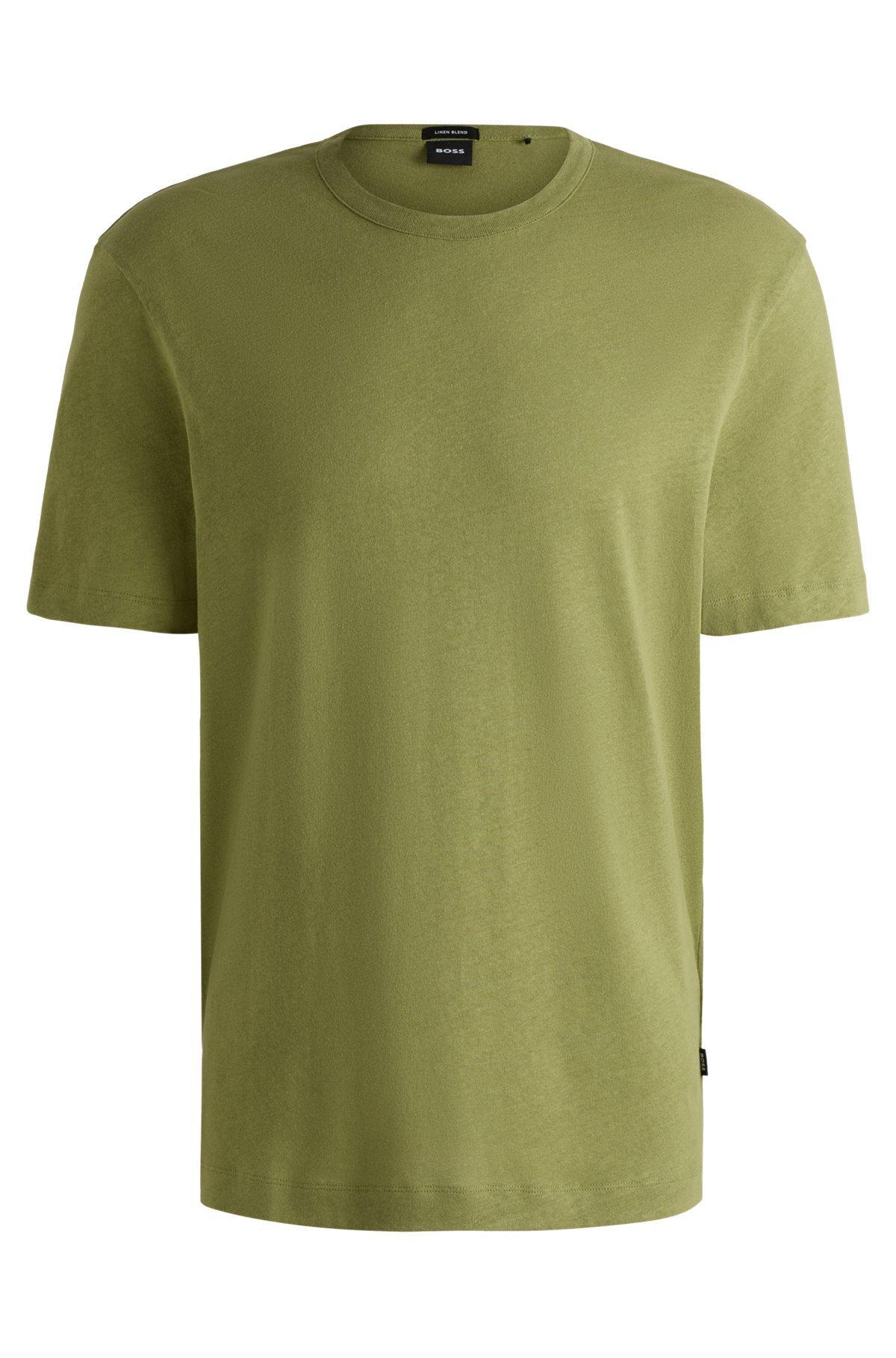 BOSS - Regular-fit T-shirt in cotton and linen - Green Product Image