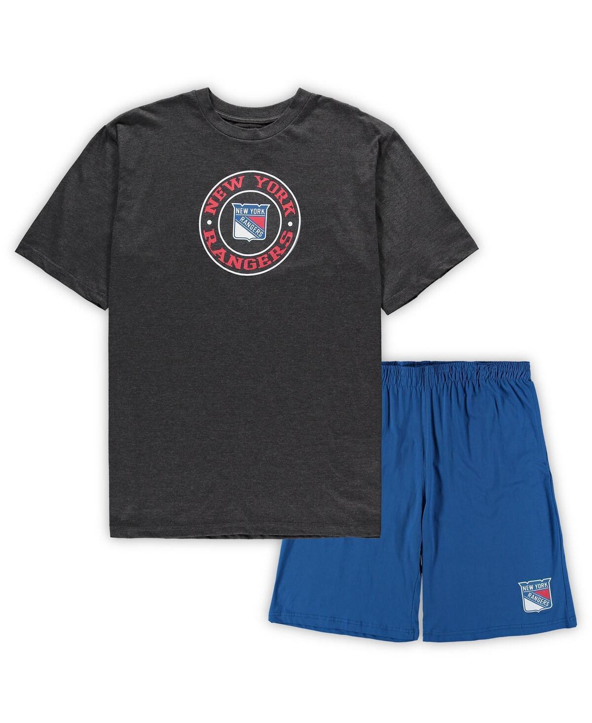 Mens Concepts Sport Blue/Heathered Charcoal New York Rangers Big & Tall T-Shirt & Shorts Sleep Set Product Image