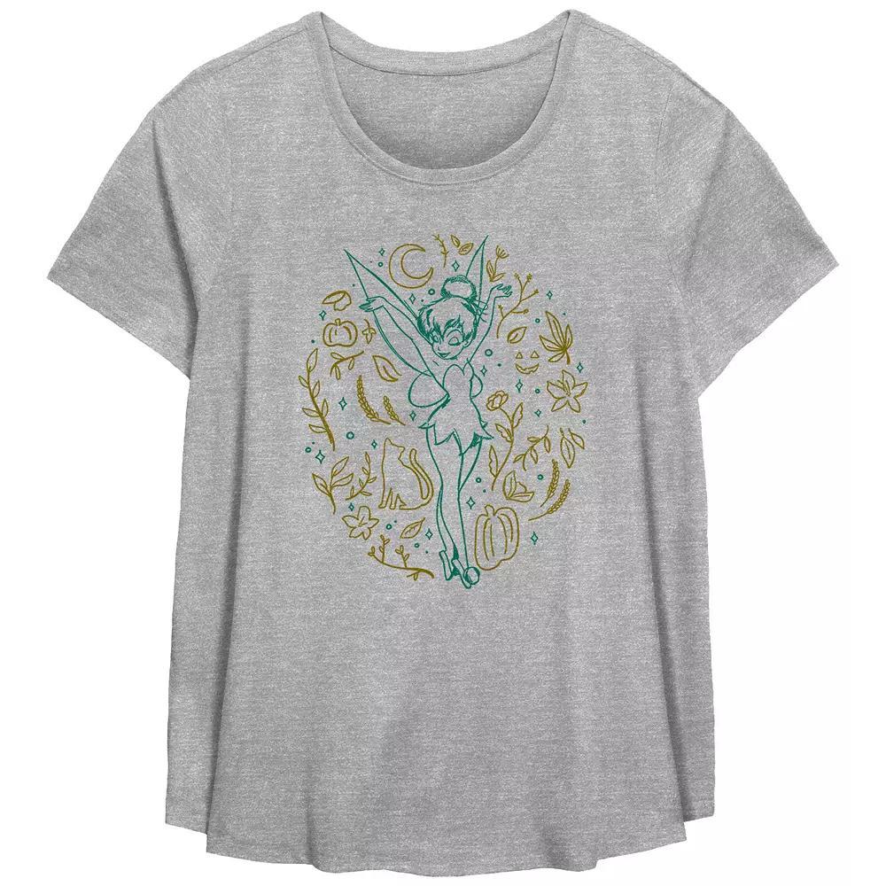 Disney's Tinker Bell Fall Icons Plus Size Flowy Graphic Tee, Women's, Size: 2XL, Grey Gray Product Image