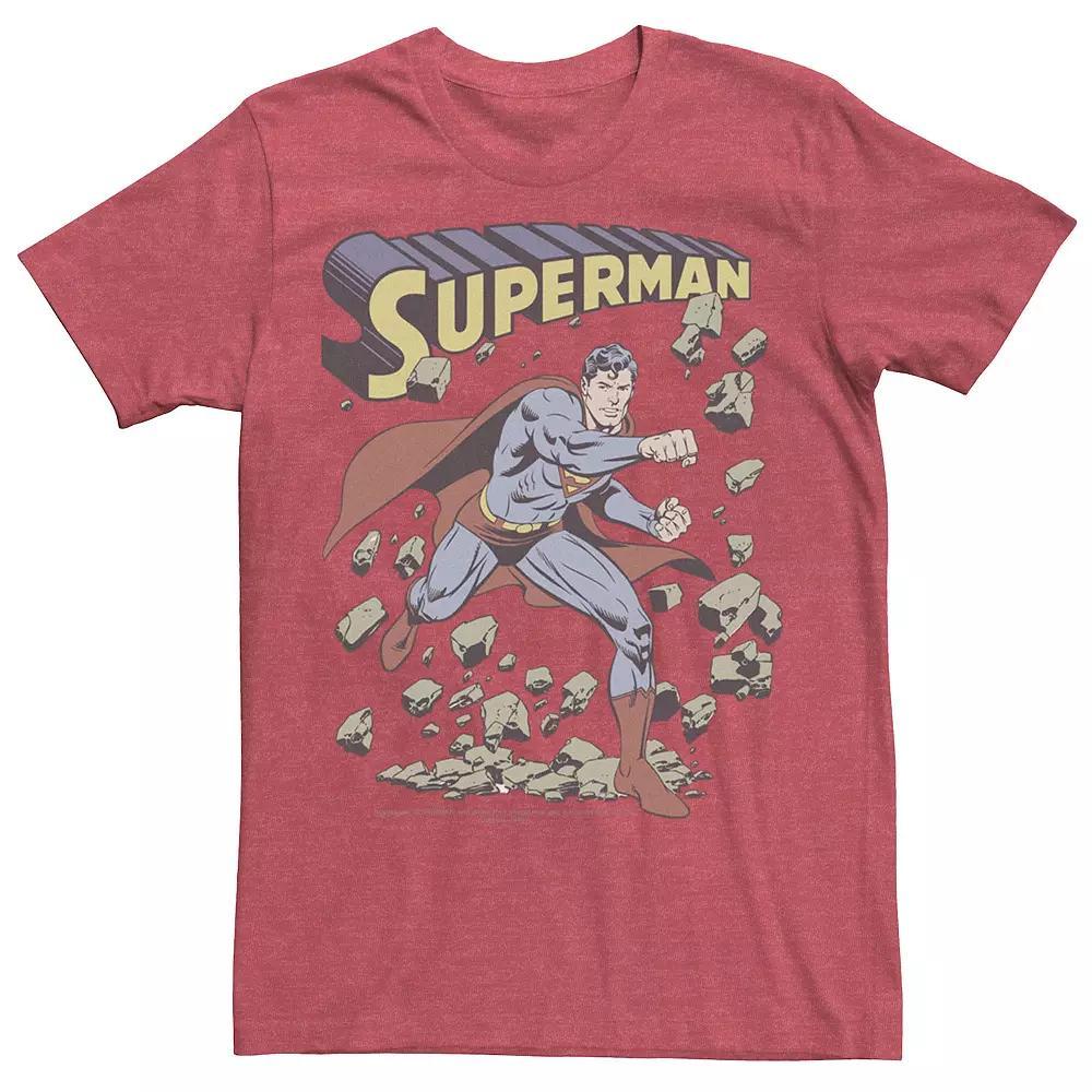 Men's DC Comics Superman With Rocks Vintage Poster Tee, Size: Large, Red Grey Product Image