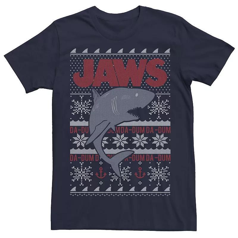 Mens Jaws Dun Dun Shark Ugly Christmas Sweater Tee Blue Product Image