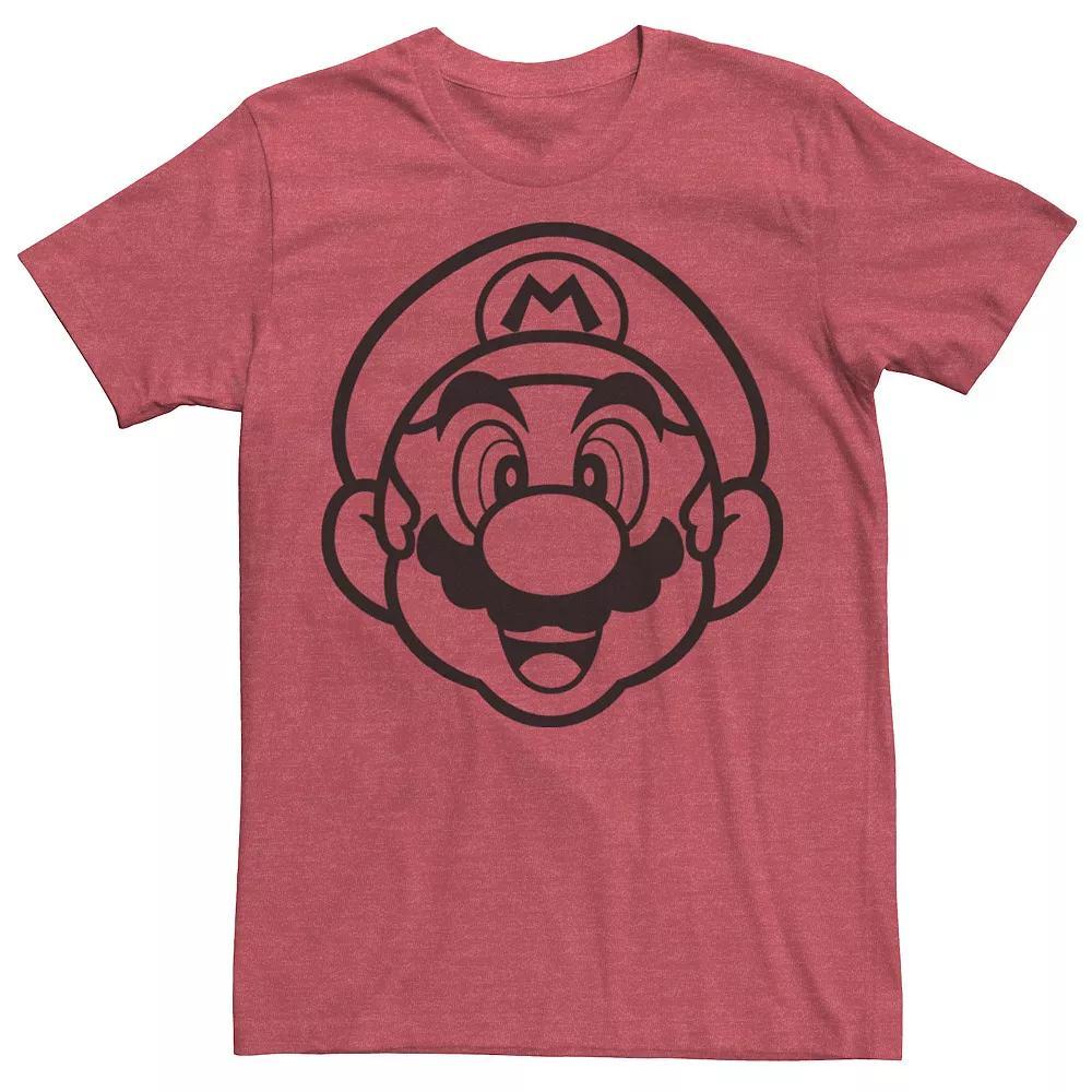 Mens Super Mario Line Art Mario Portrait Tee Red Grey Product Image