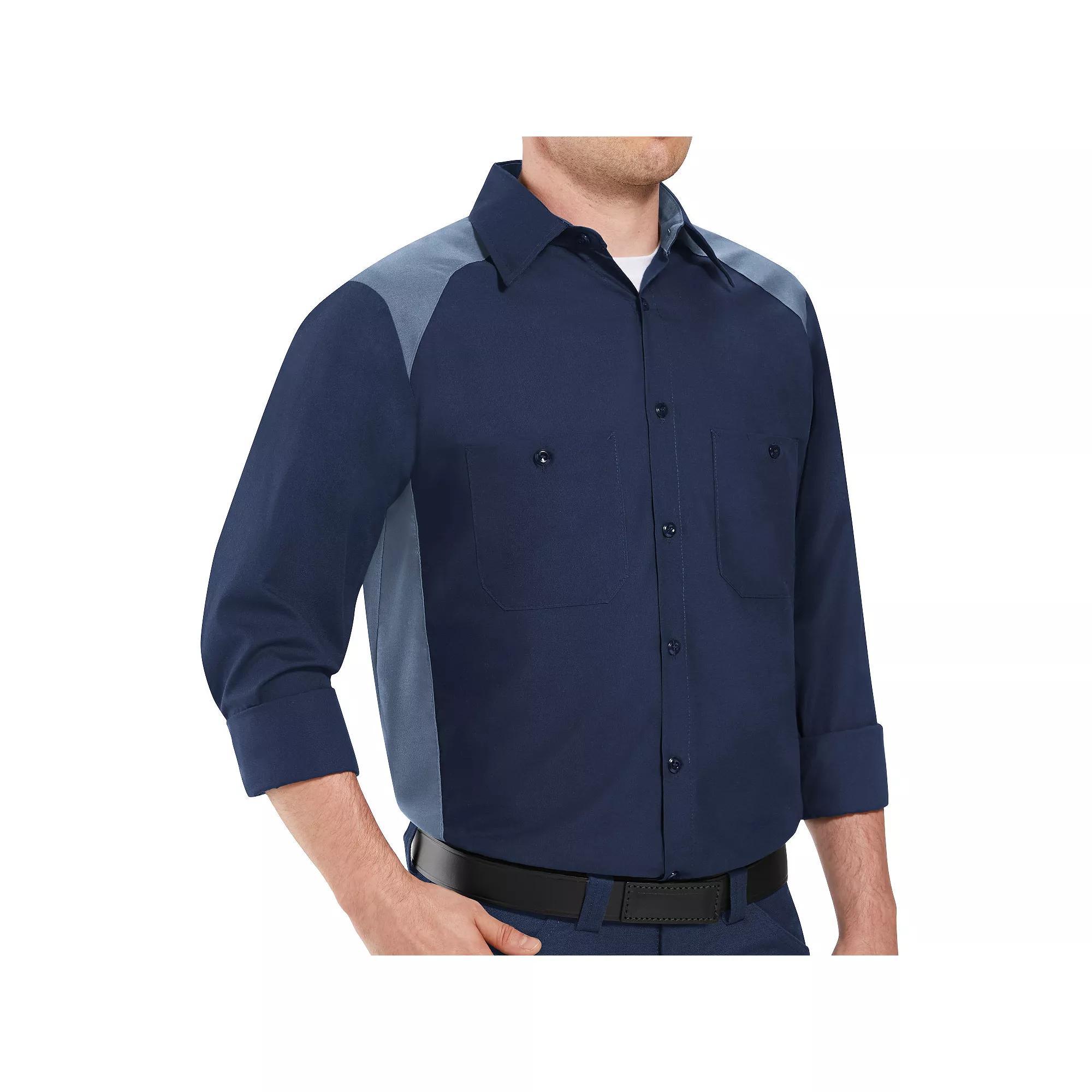 Men's Red Kap Classic-Fit Colorblock Button-Down Shirt, Size: XXL, Navy Postman Blue Product Image