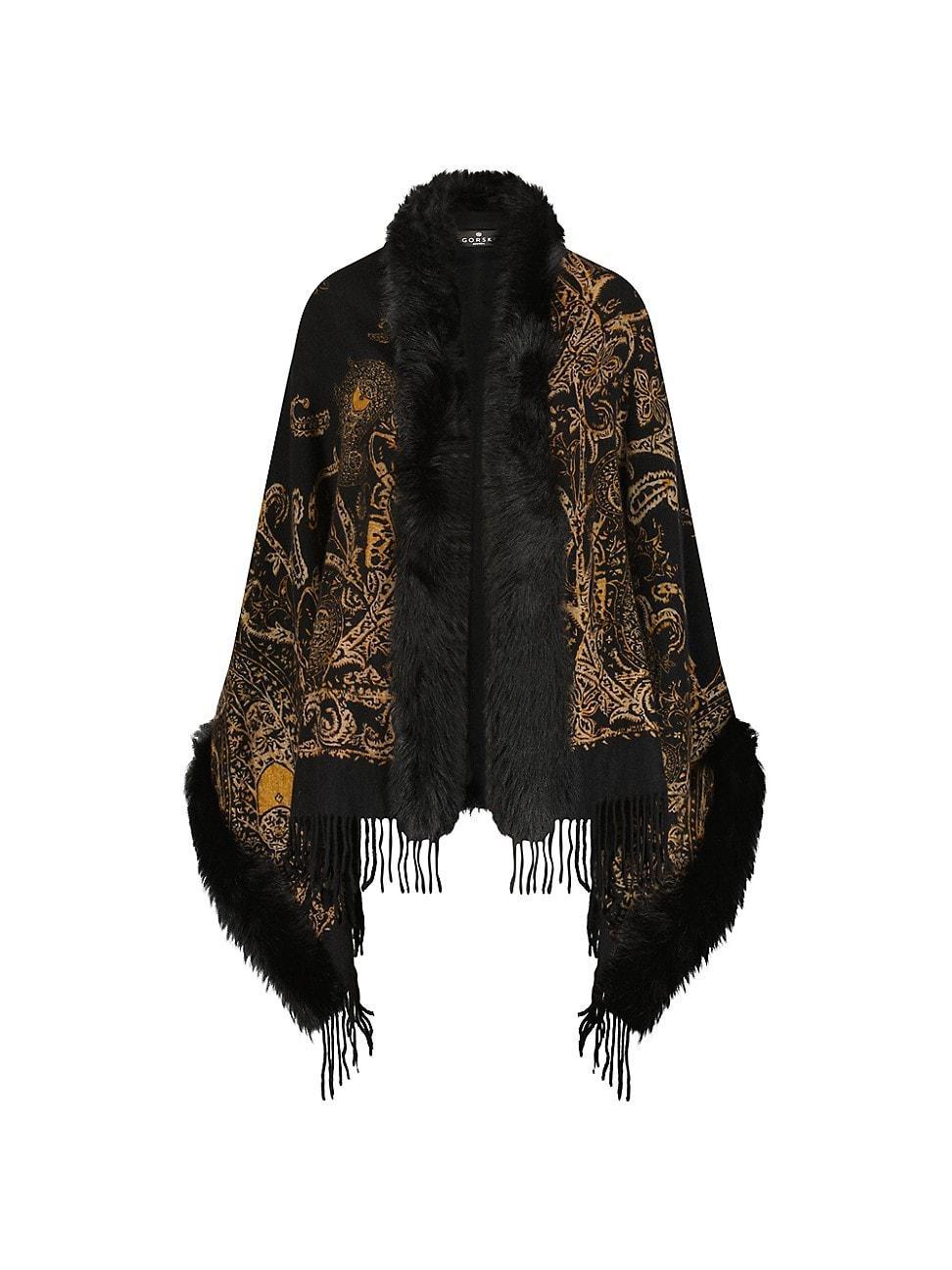 Womens Double Face Cashmere Stole With Toscana Lamb Trim Product Image