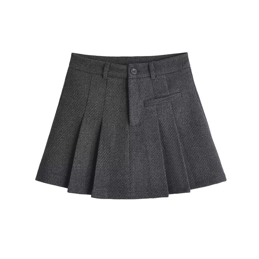 High Rise Plain Pleated Mini A-Line Skirt Product Image