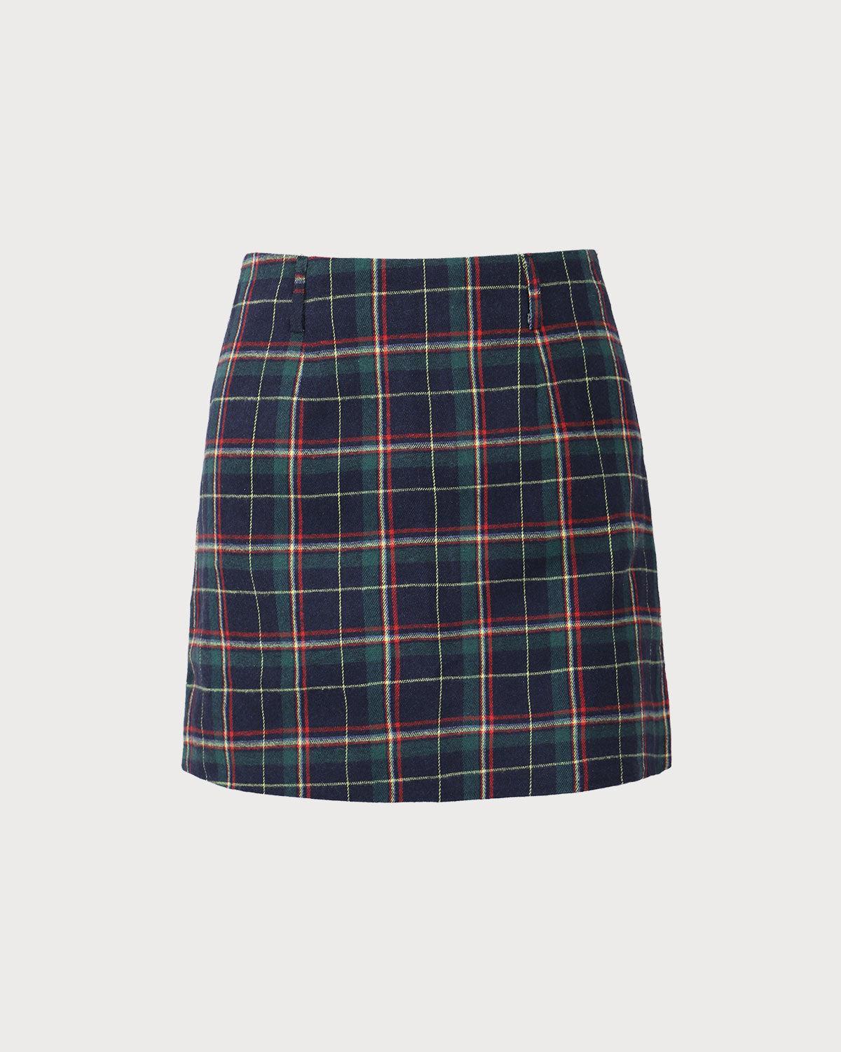 Green Plaid High-waisted Mini Skirt Product Image
