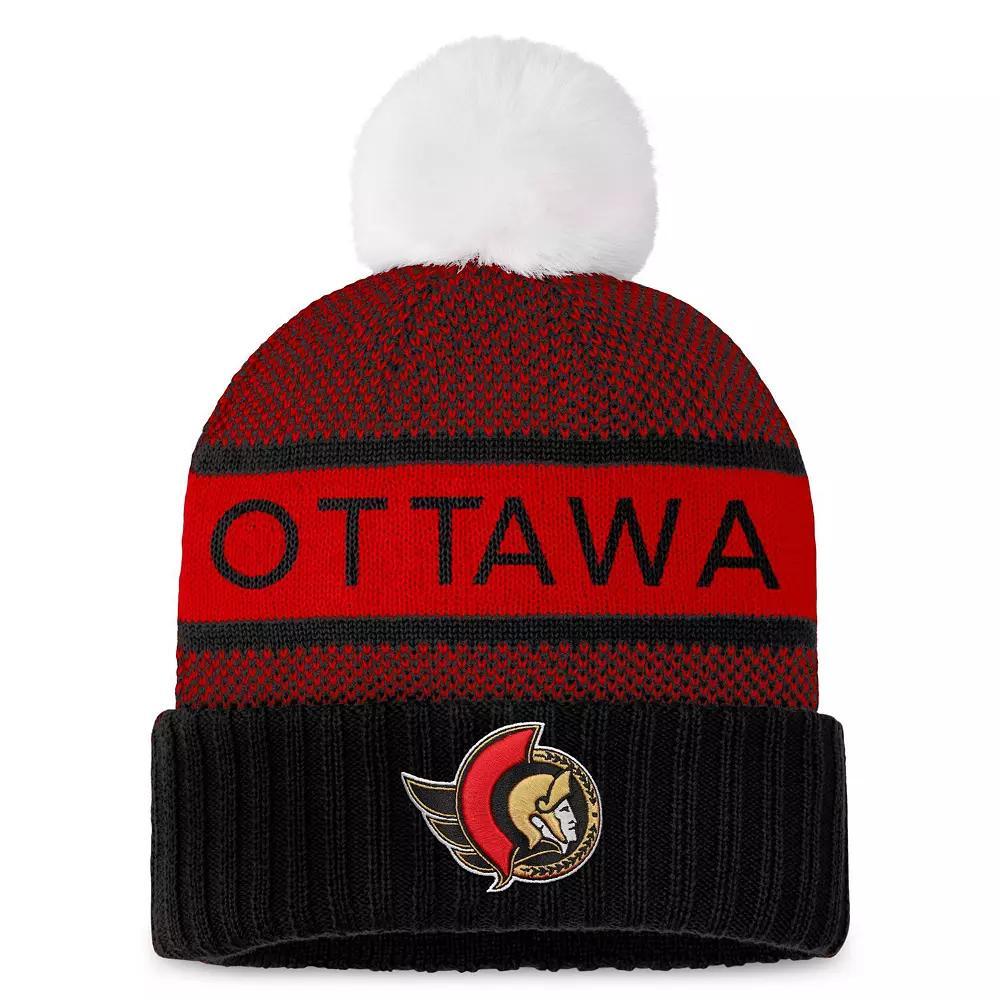 Women's Fanatics Branded  Black/Red Ottawa Senators Authentic Pro Rink Cuffed Knit Hat with Pom, Sen Black Product Image