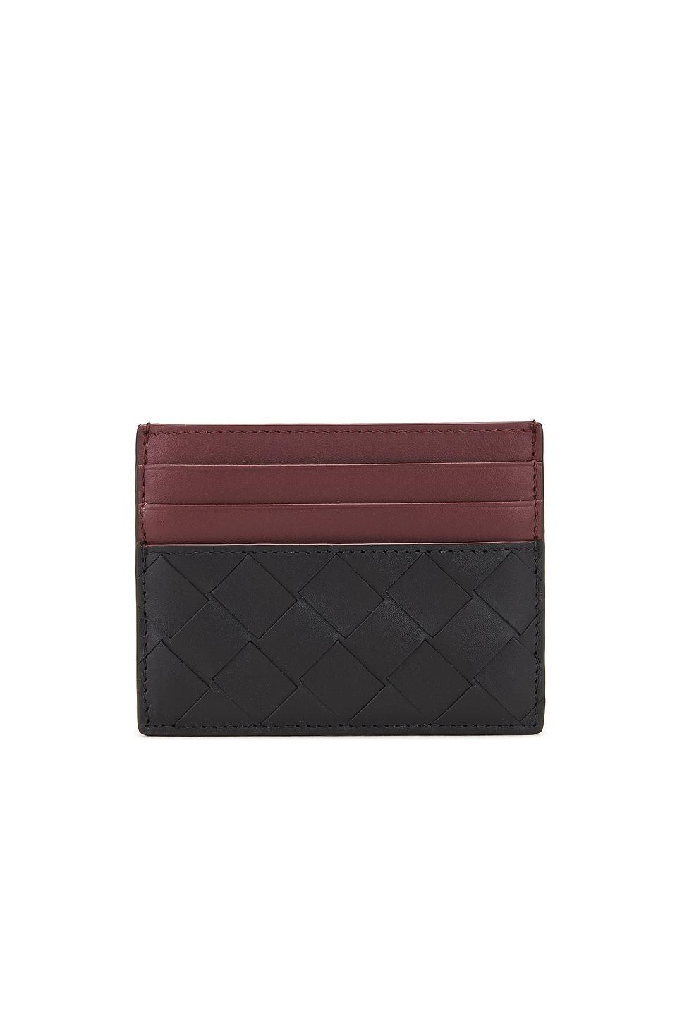 BOTTEGA VENETA Intrecciato Credit Card Case In Black & Madder Brown Product Image