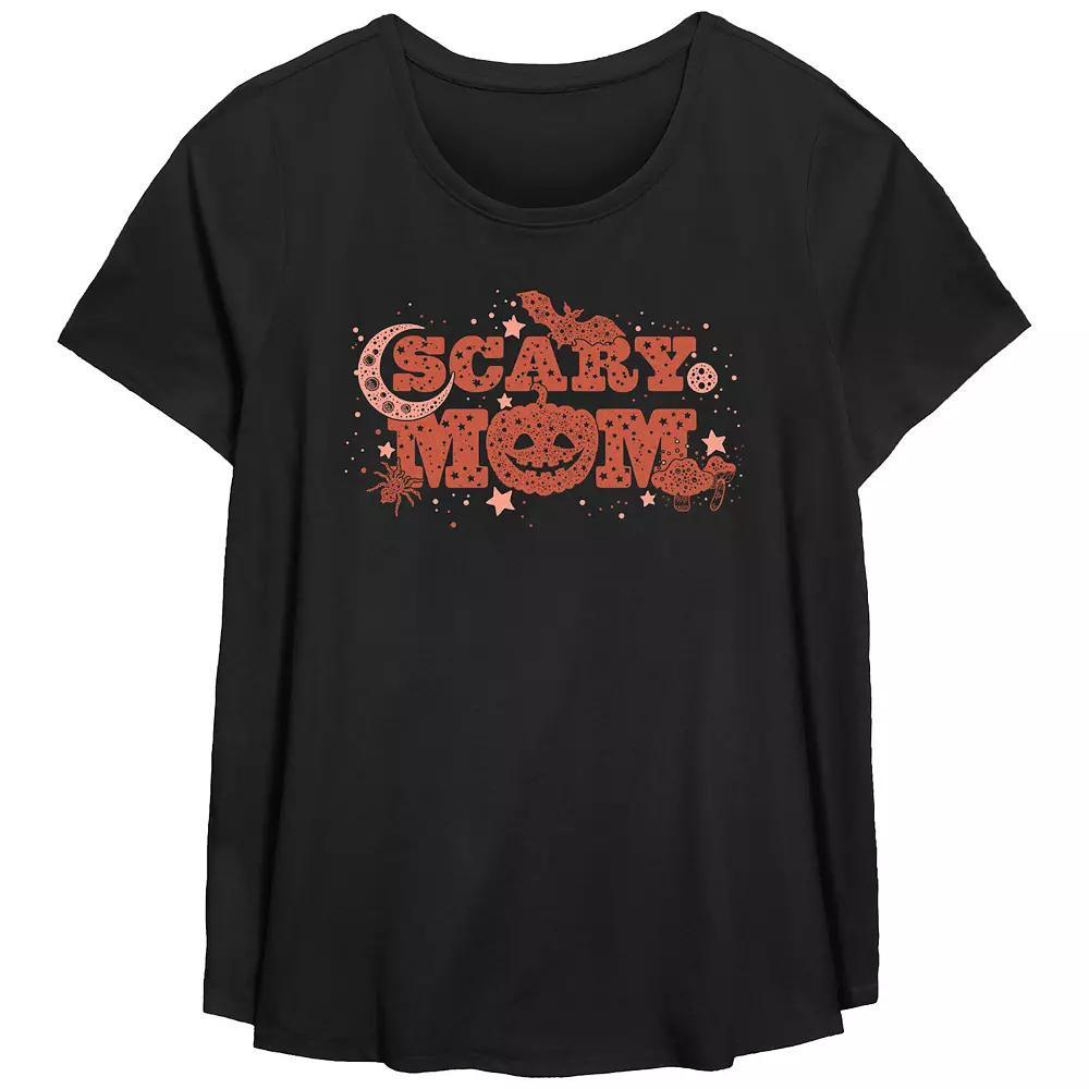 Women's Plus Size Scary Mom Scoop Hem Flowy Graphic Tee, Size: 1XL, Black Product Image