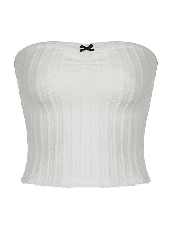 Solid Textured Bow Bandeau Top Product Image