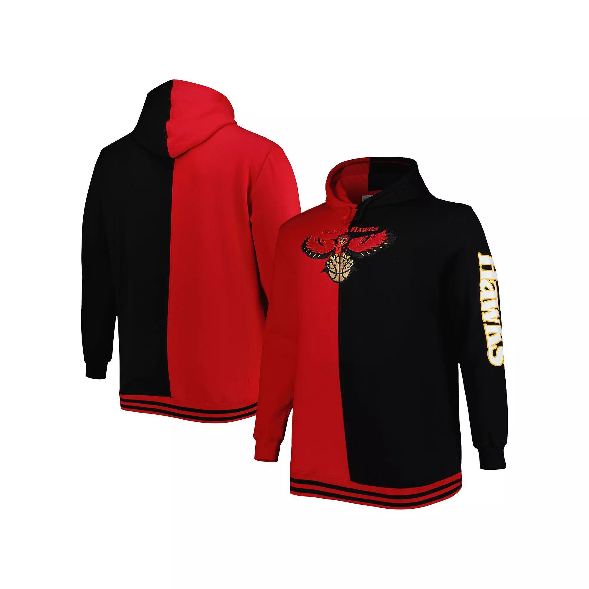 Men's Mitchell & Ness Red/Black Atlanta Hawks Big & Tall Hardwood Classics Split Pullover Hoodie, Size: 5XB Product Image