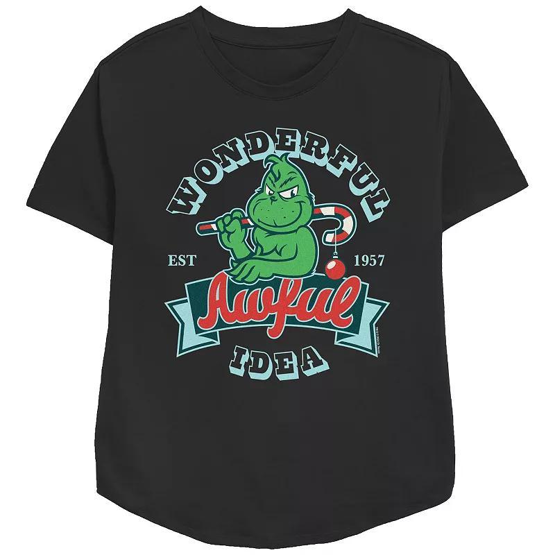 Women's Dr. Seuss Grinch Wonderful Awful Idea Relaxed Fit Graphic Tee, Size: Medium, Black Product Image