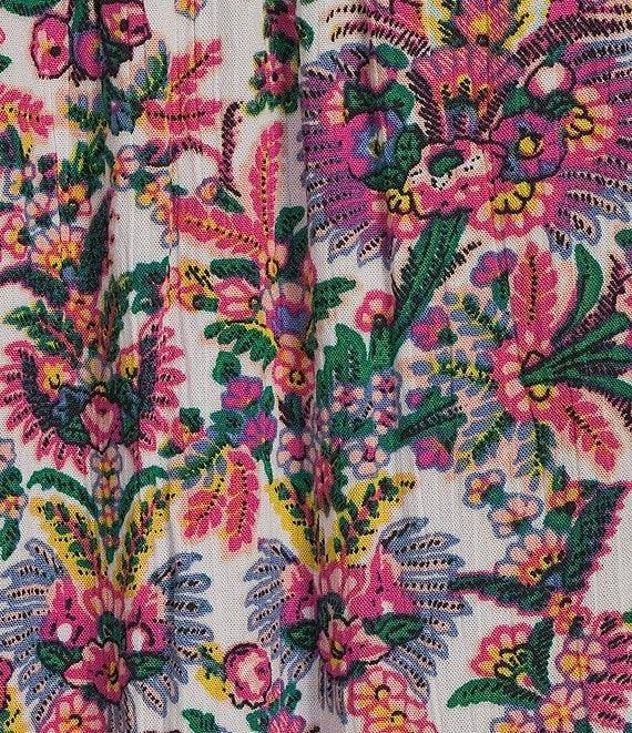 Intro Crinkle Gauze Floral Embroidered Printed Square Neck Short Flutter Sleeve Top Product Image