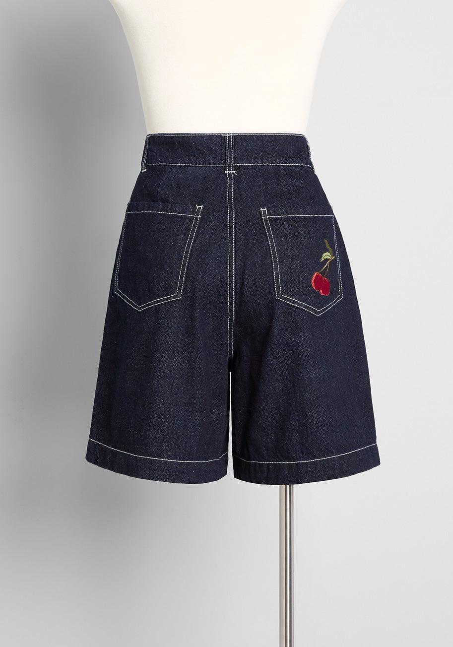 Cheeky Cherries High-Rise Denim Shorts Product Image