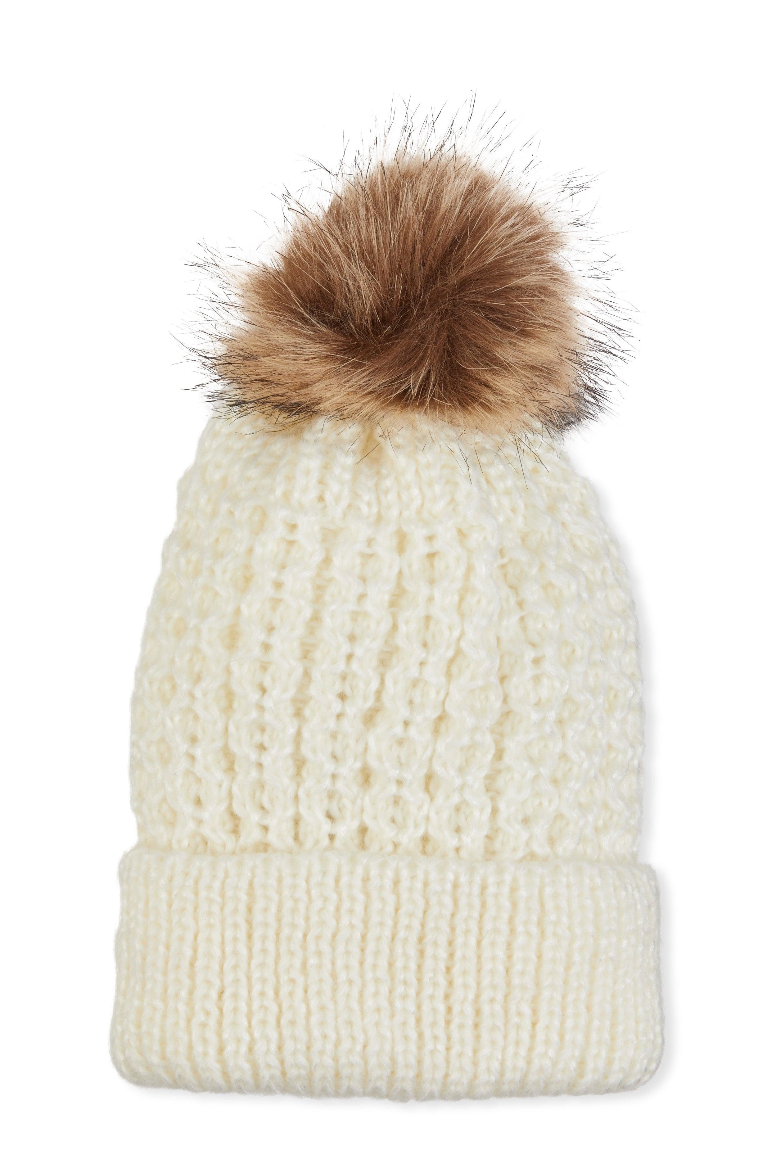 Faux Fur Pom Pom Knit Beanie Female Product Image