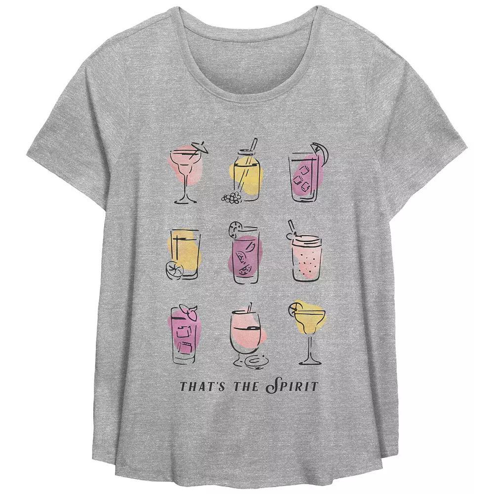 Plus Size Cocktails That's The Spirit Scoop Hem Flow Graphic Tee, Women's, Size: 5XL, Grey Gray Product Image