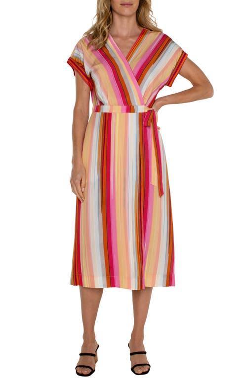 Liverpool Los Angeles Dolman Sleeve Wrap Front Midi Dress (Berry Blossom Multistripe) Women's Dress Product Image