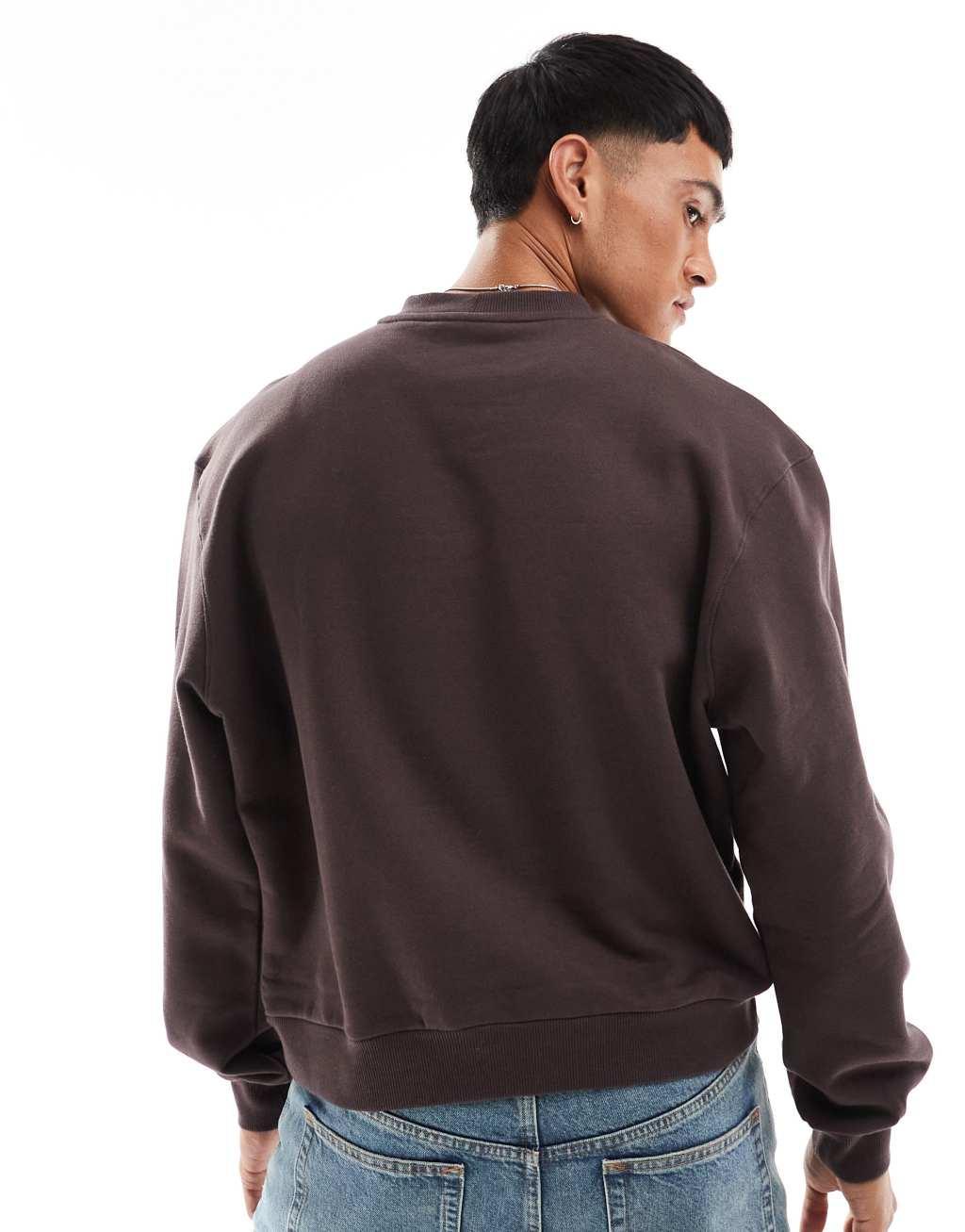 ASOS DESIGN premium heavyweight boxy oversized sweatshirt 400gsm in brown Product Image