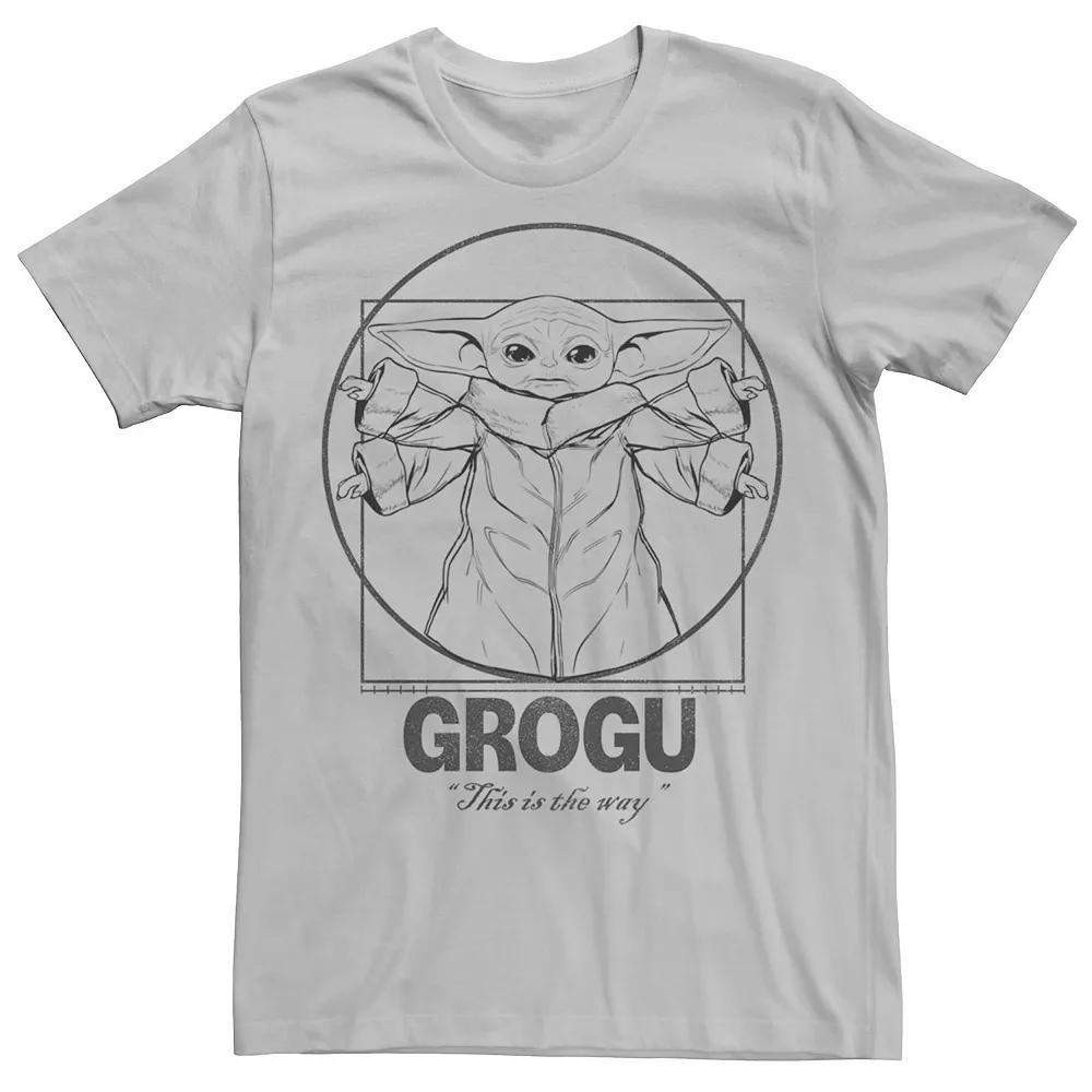 Men's Star Wars The Mandalorian Vitruvian Grogu Lineart Graphic Tee, Size: Large, Silver Product Image