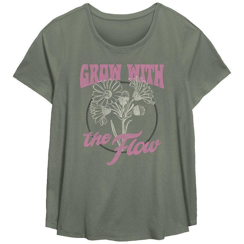 Plus Size Fifth Sun "Grow With The Flow" Scoop Neck Graphic Tee, Girl's, Size: 1XL, Green Product Image