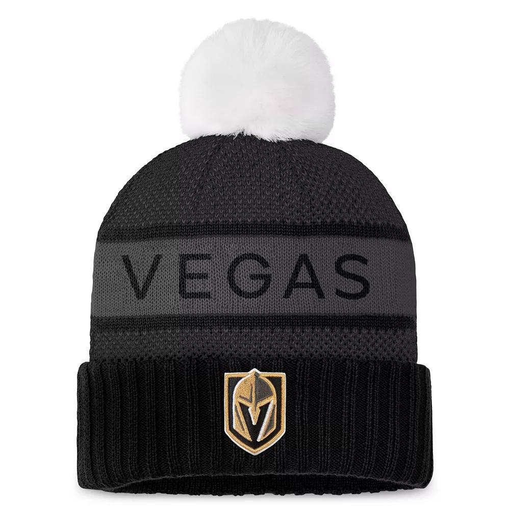 Women's Fanatics Branded Black Vegas Golden Knights Authentic Pro Rink Cuffed Knit Hat with Pom, Lvk Black Product Image