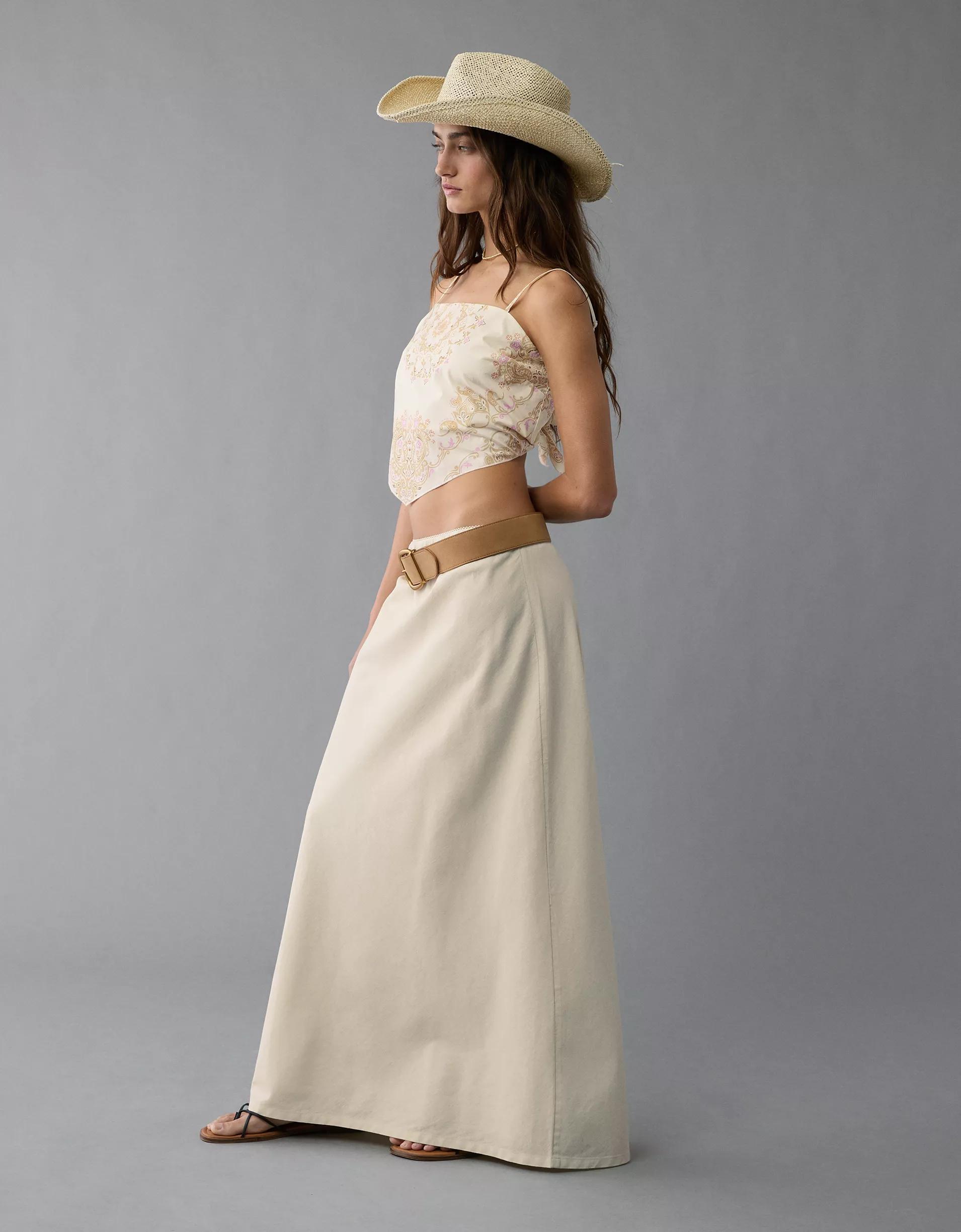 AE High-Waisted Linen-Blend Maxi Skirt Product Image