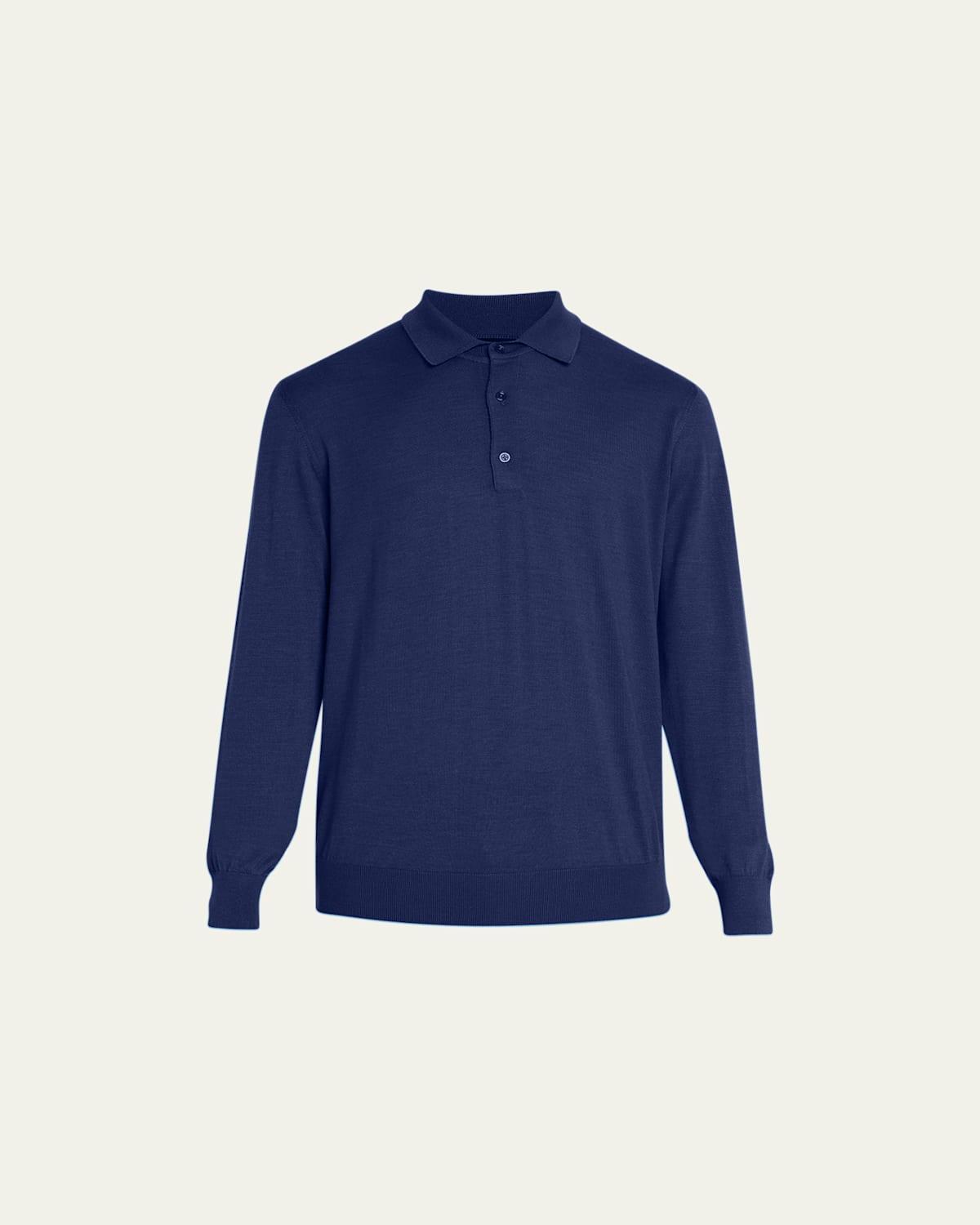 Mens Solid Long-Sleeve Polo Shirt Product Image