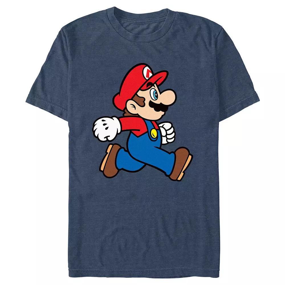 Men's Super Mario Bros Running Profile Graphic Tee, Size: XS, Navy Grey Product Image