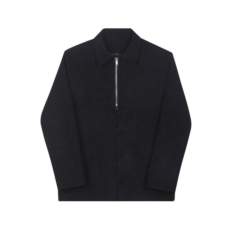 Collared Plain Corduroy Button Jacket Product Image